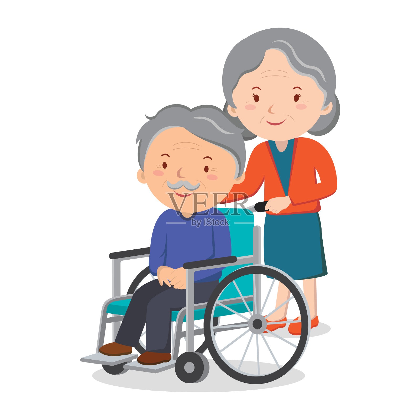 坐轮椅的老妇人和老人插画图片素材