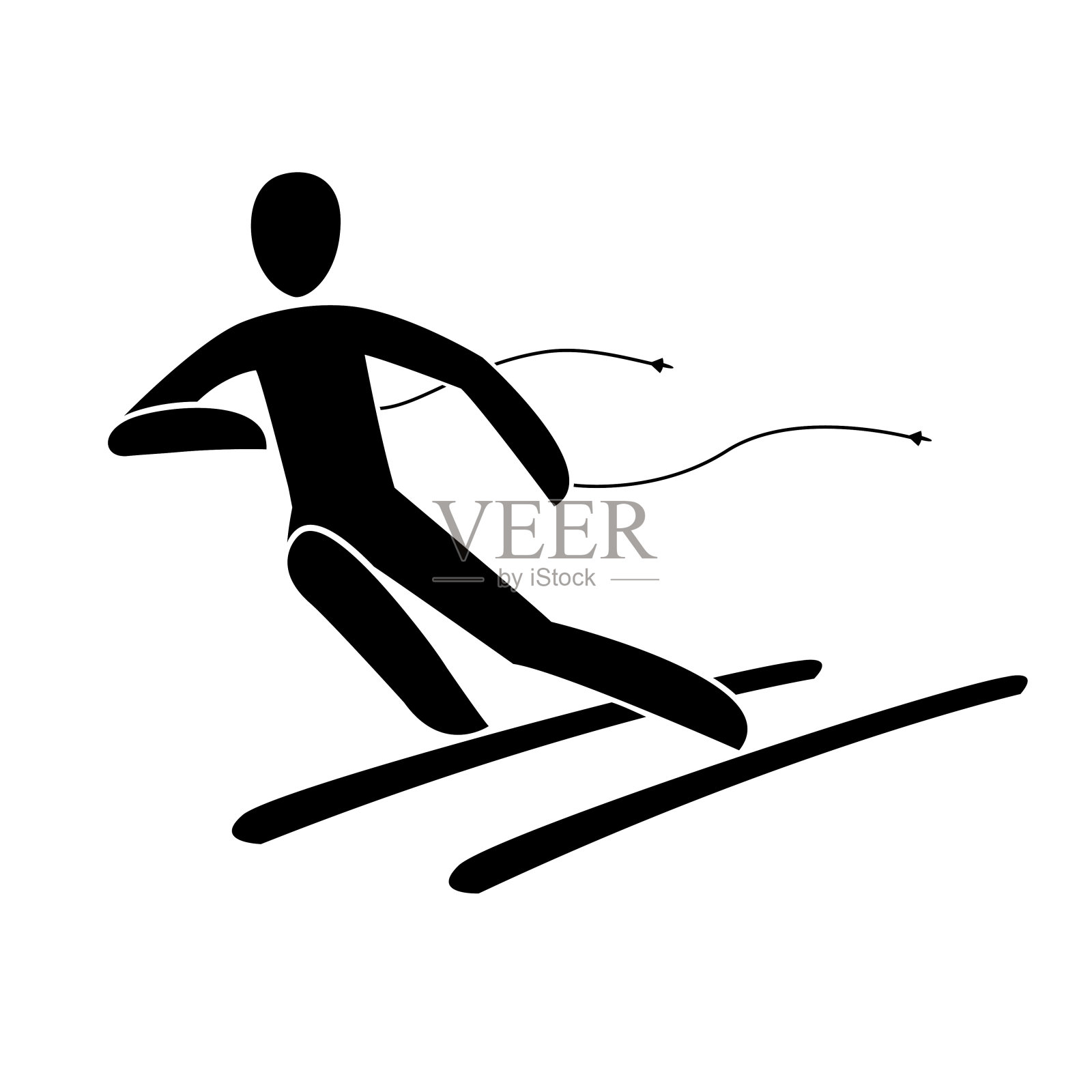 剪影高山速降滑雪者大回转下降斜坡孤立。插画图片素材