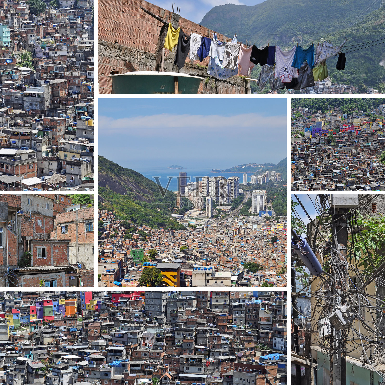 罗欣哈贫民窟的拼贴画。里约热内卢里约热内卢。巴西。照片摄影图片