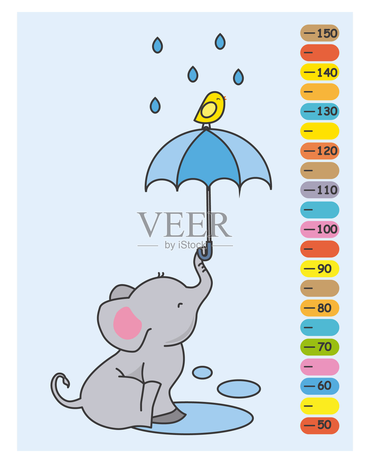 大象撑着伞在雨中设计元素图片