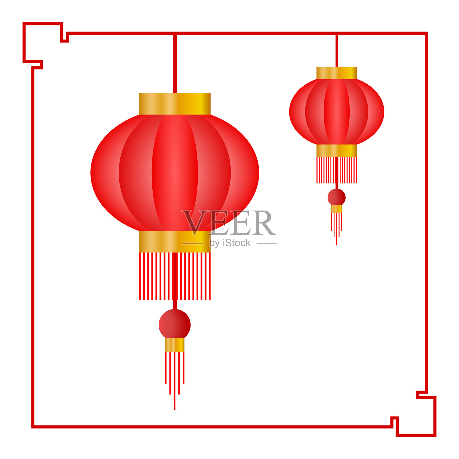 中国剪纸图案中国灯笼。插画图片素材