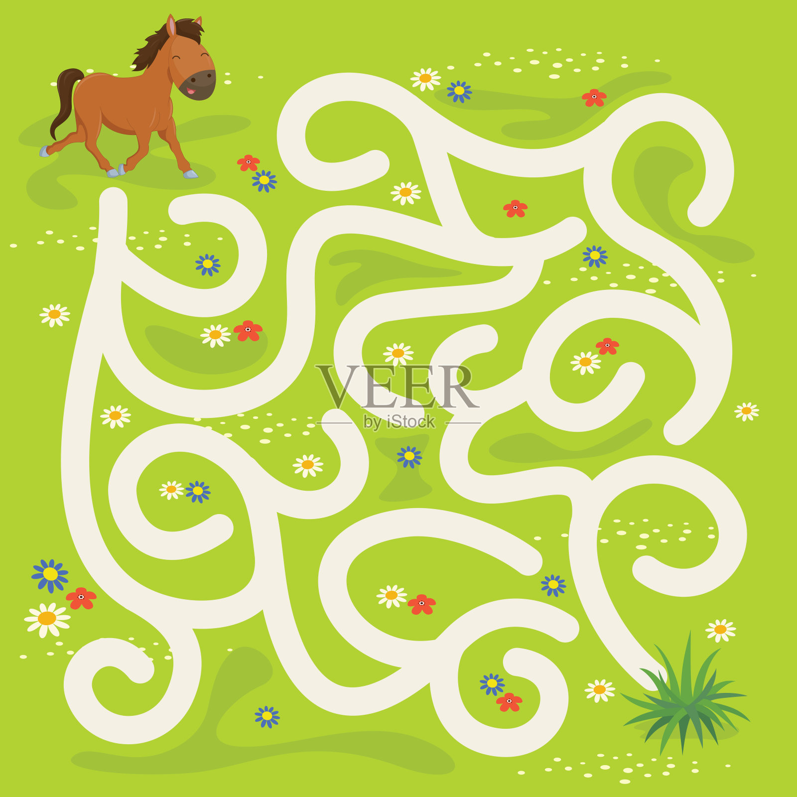 马和草迷宫矢量插图插画图片素材