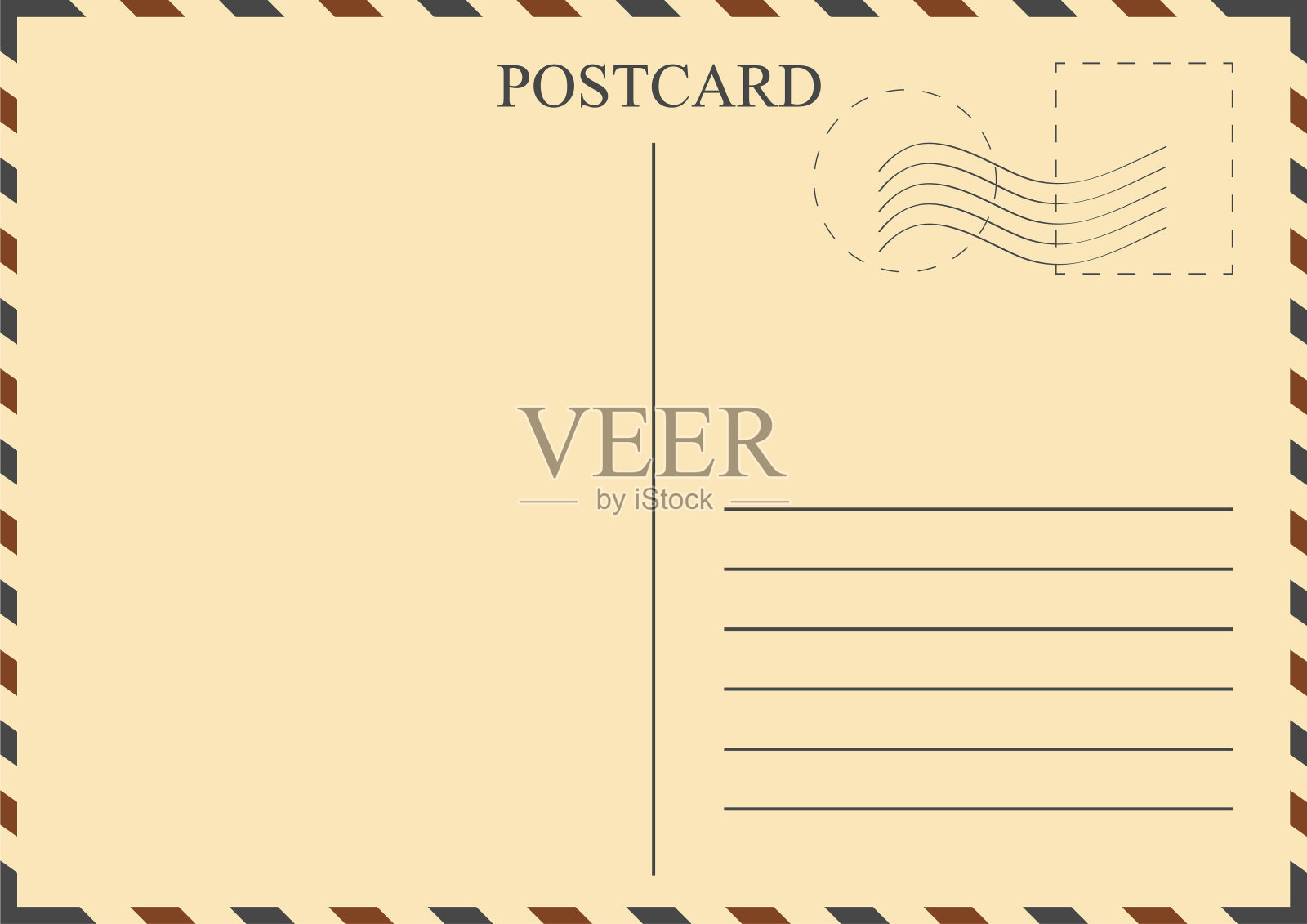 明信片模板。附有邮票的老式明信片插画图片素材