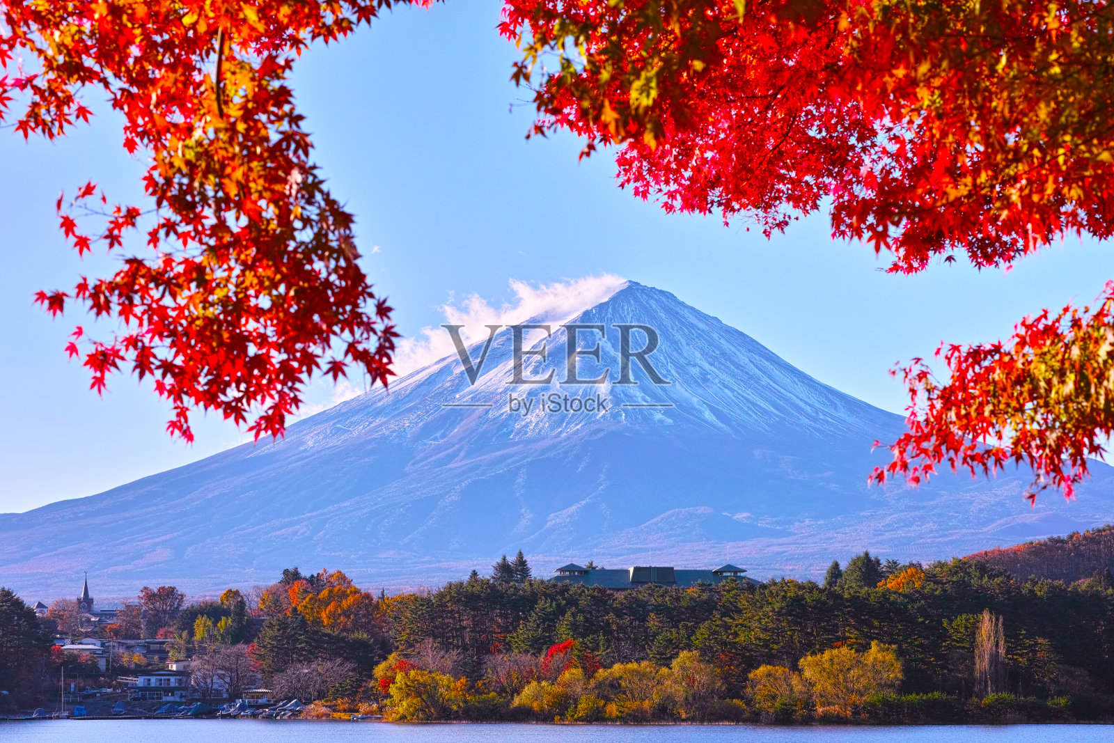 富士山和秋叶照片摄影图片