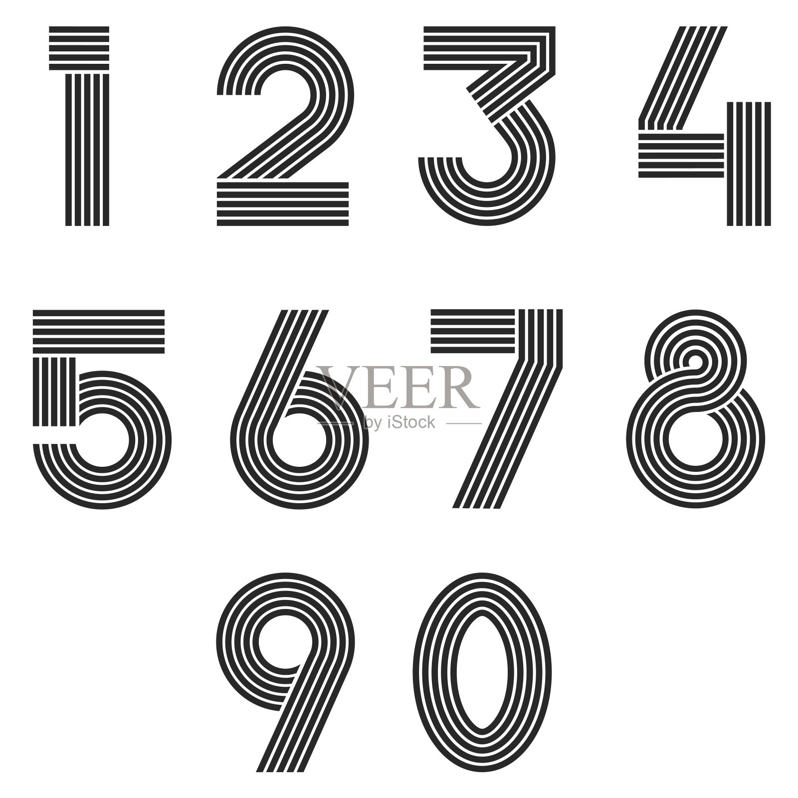 数字设置细线交织字母数学符号，线性黑白字体设计元素数学符号1,2,3,4,5,6,7,8,9,0设计元素图片