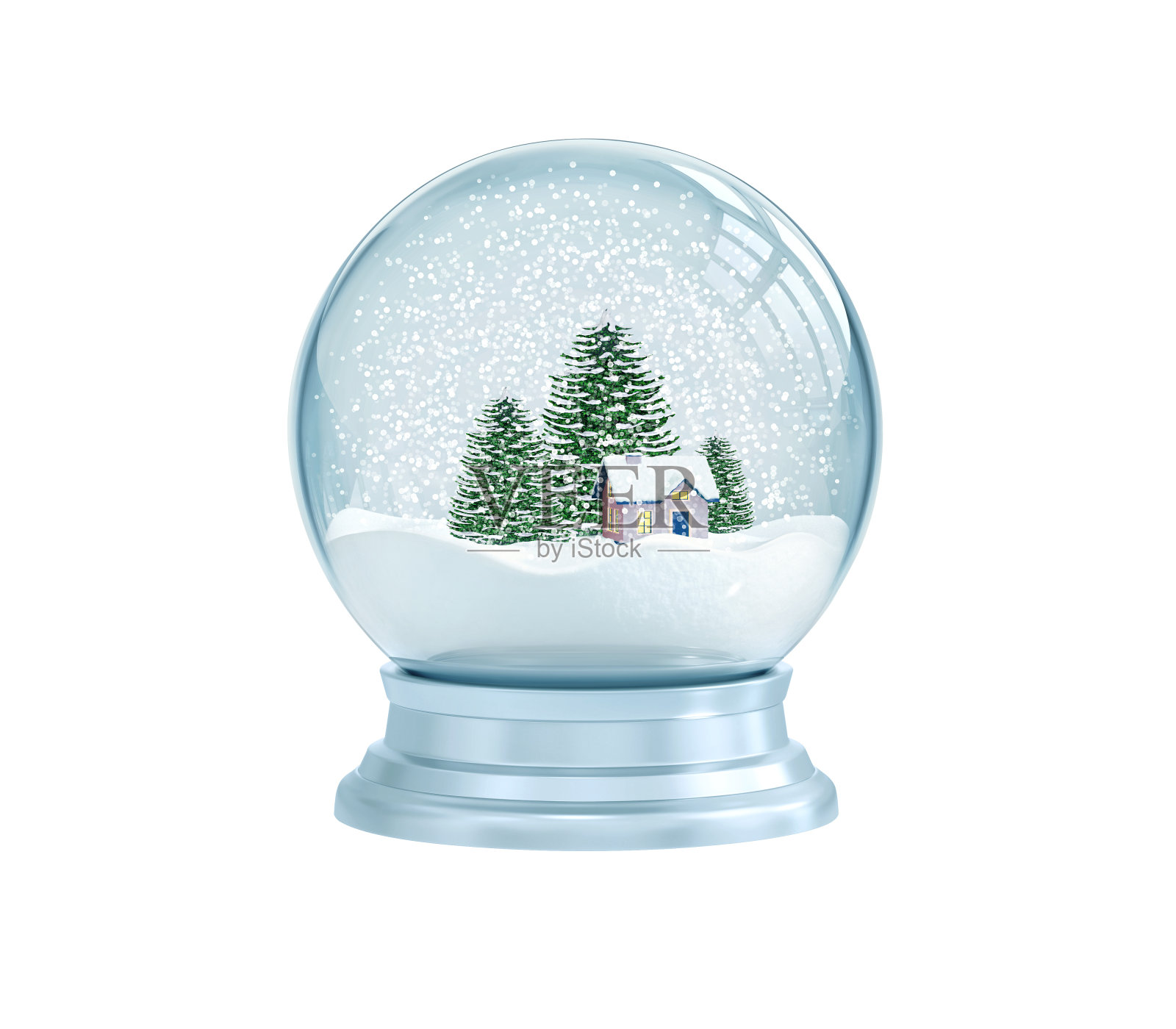 有房子和松树的雪花玻璃球插画图片素材