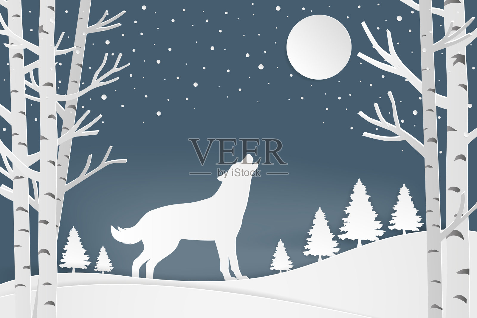 圣诞快乐，并附上新年贺卡。以驯鹿和冬季为背景的2018年新年快乐文字设计。纸艺术风格。矢量插图。插画图片素材