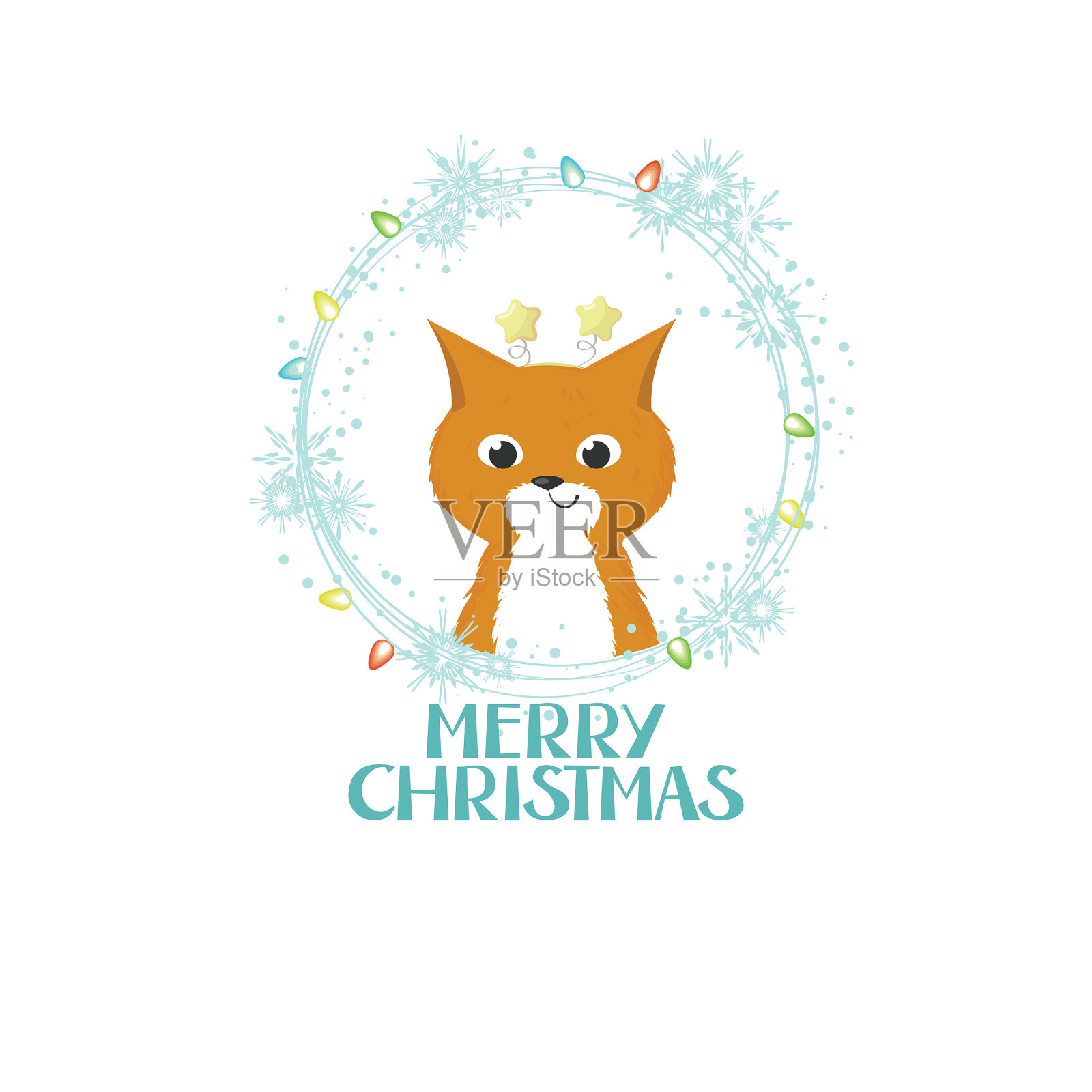 圣诞贺卡上有字母和一只小狐狸插画图片素材