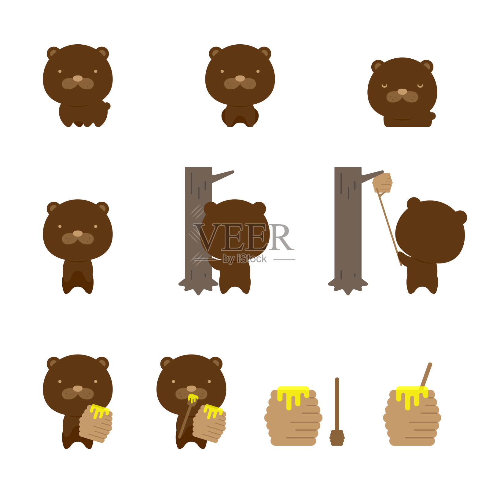 动物野生动物字符集，熊概念设计插图孤立在白色背景插画图片素材