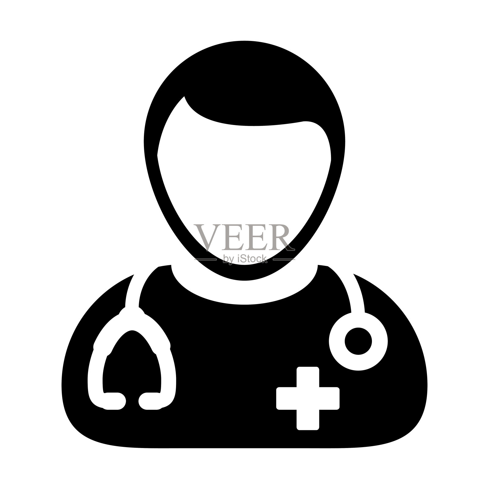 医生图标矢量医疗咨询男性医生人阿凡达与听诊器和十字符号字形象形图设计元素图片
