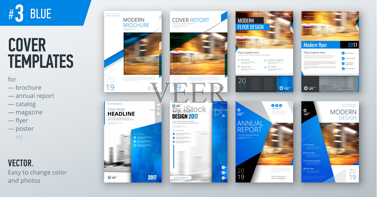 一套商业封面设计模板在蓝色为小册子，报告，目录，杂志或小册子。创意矢量背景概念设计模板素材