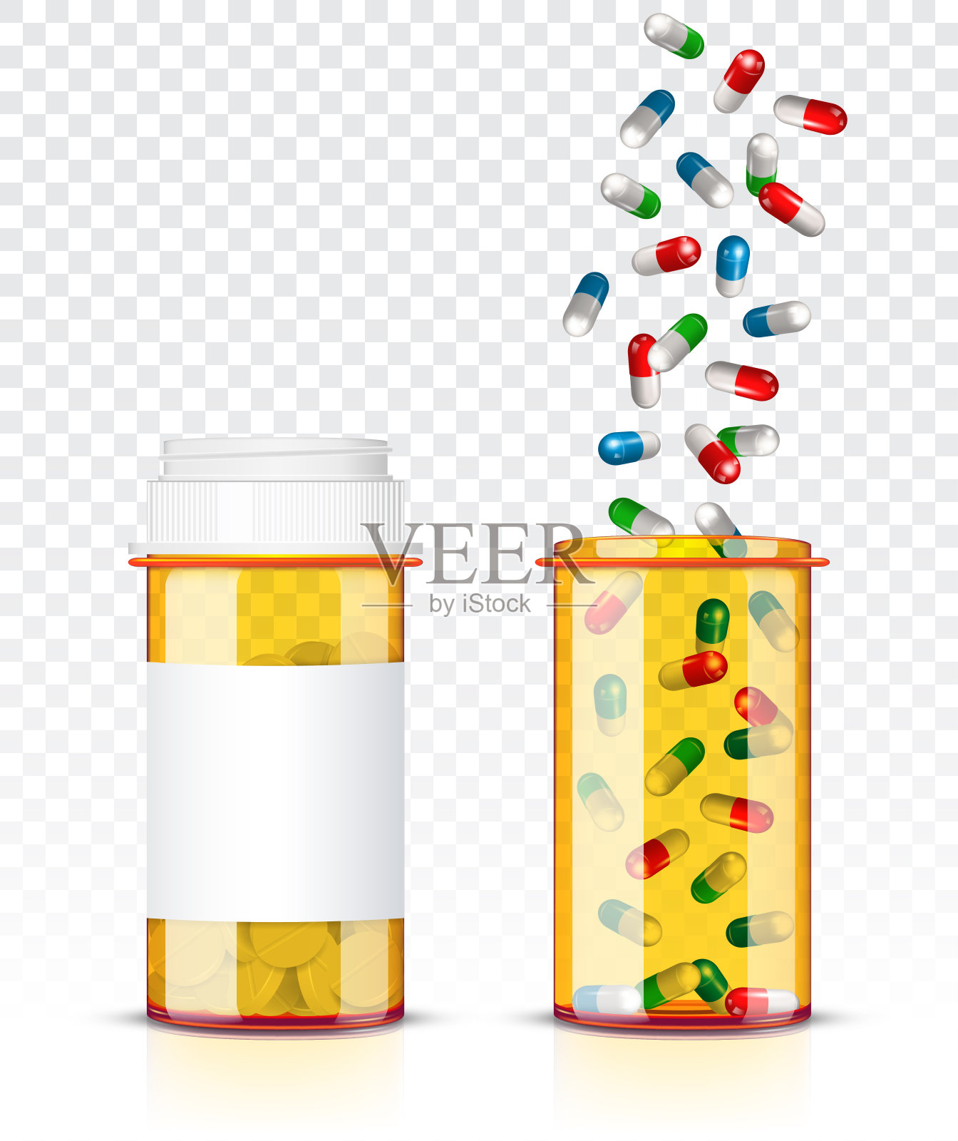 药丸瓶孤立在透明的背景设计元素图片