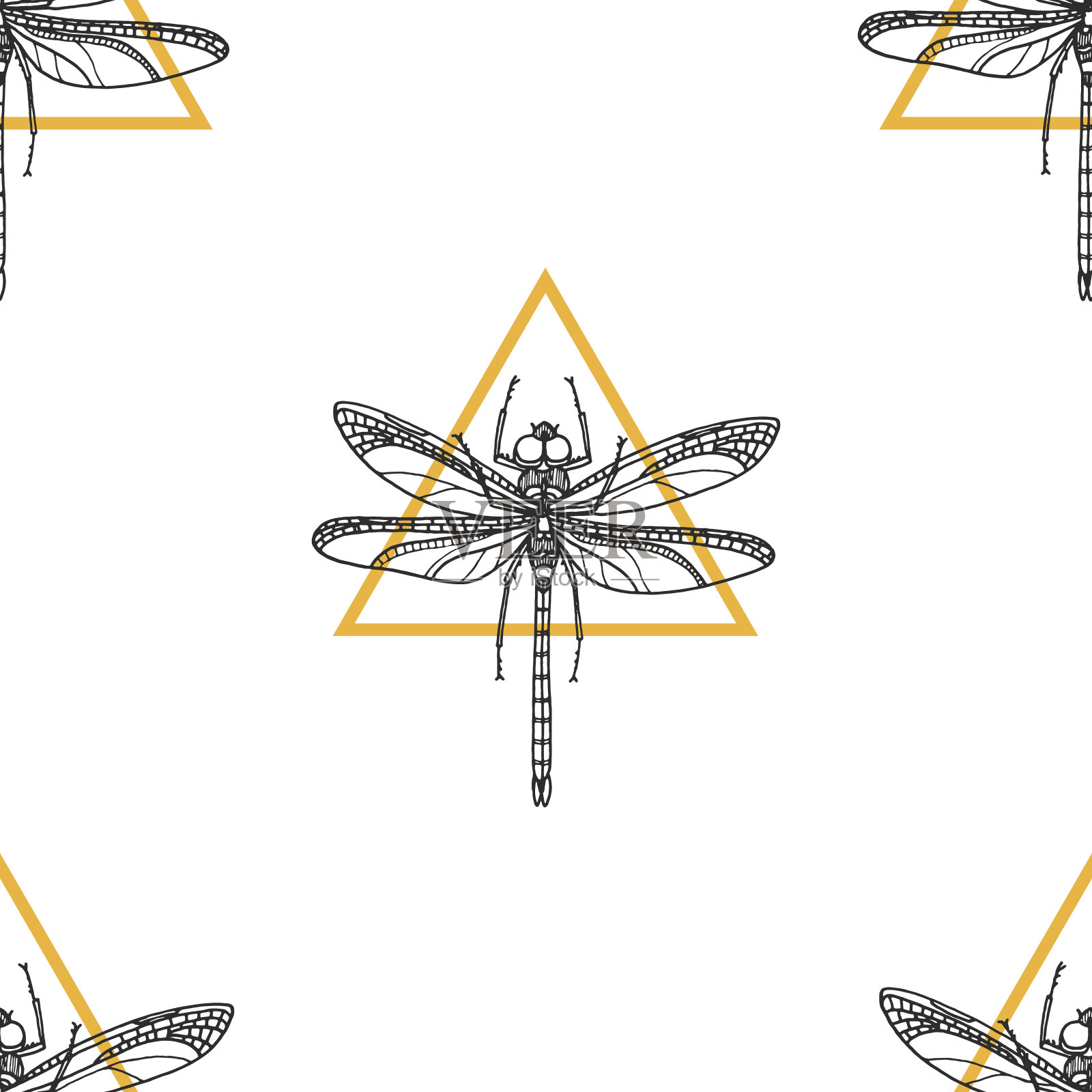 蜻蜓。无缝花纹的昆虫。向量插画图片素材