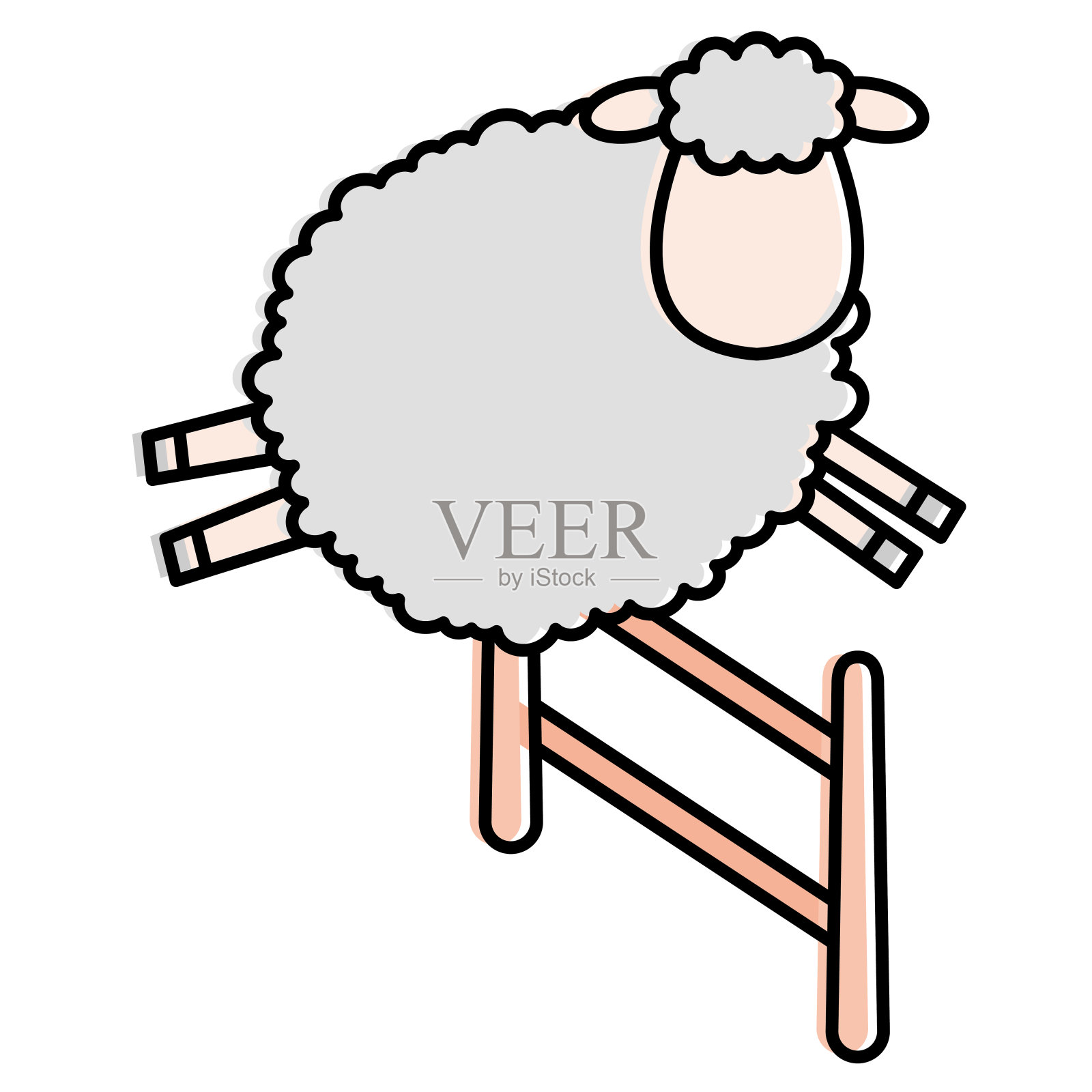 可爱的绵羊跳篱笆的人物图标插画图片素材