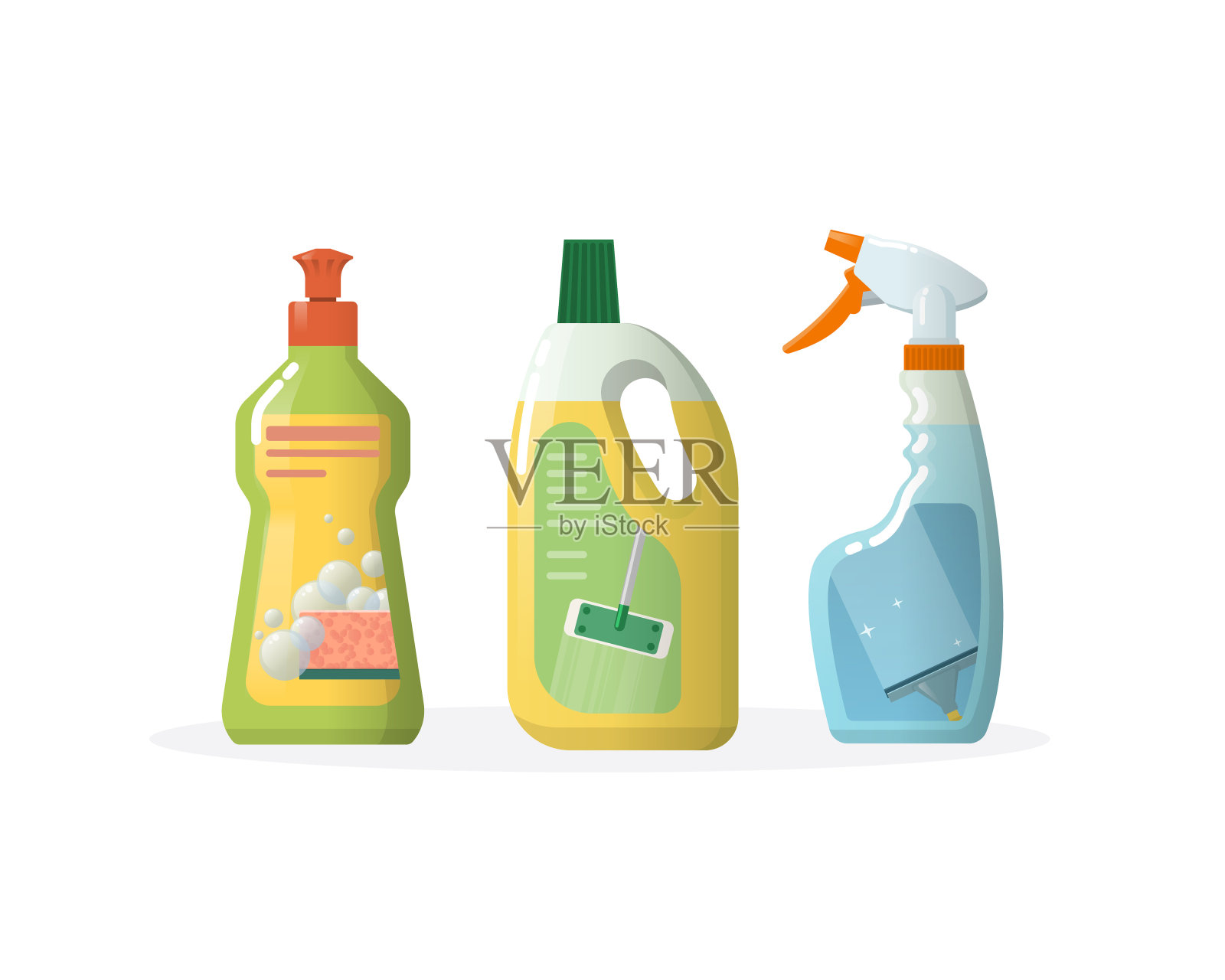 集家居，清洁产品为窗户，地板，塑料瓶插画图片素材