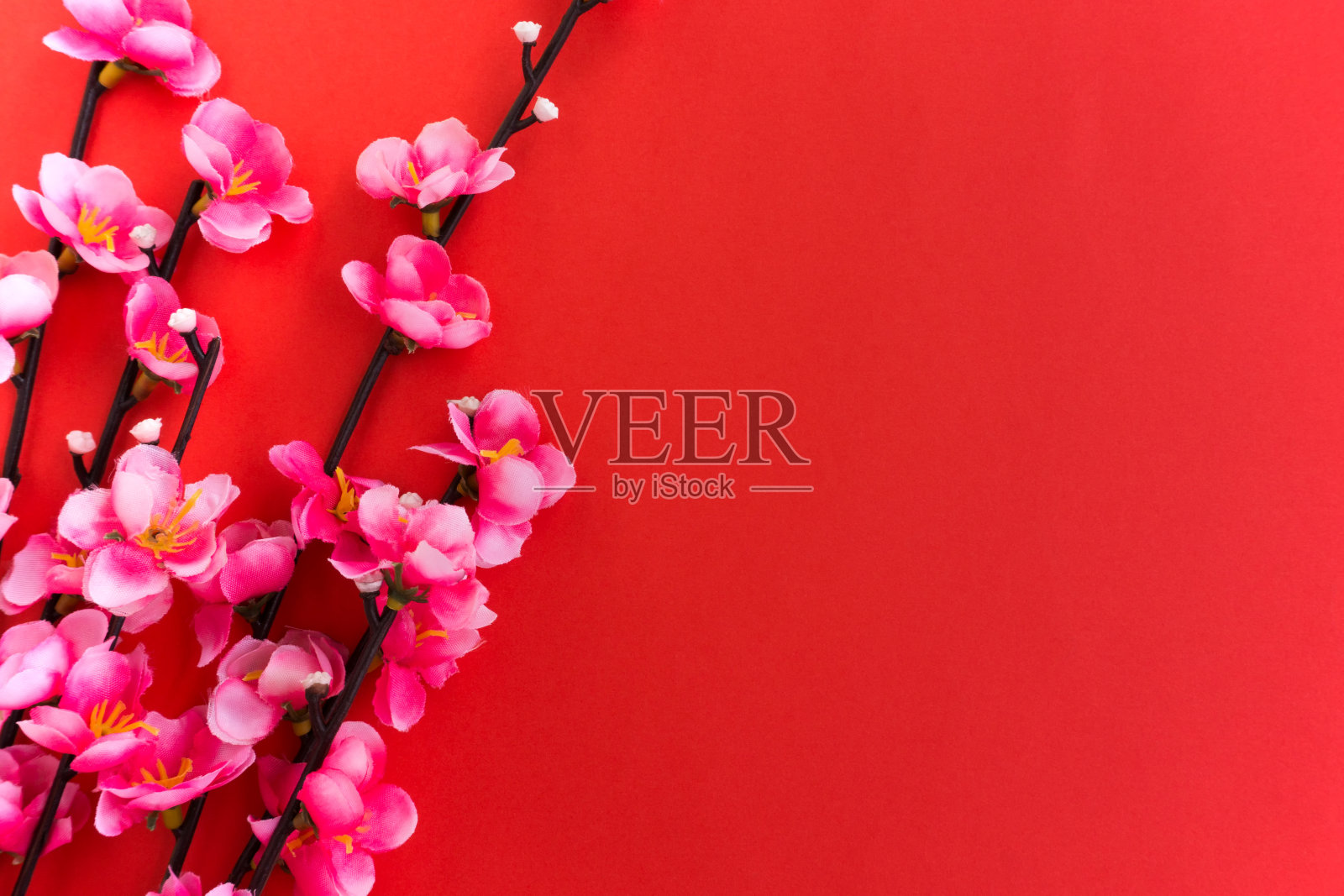 中国新年背景，梅花红背景。照片摄影图片