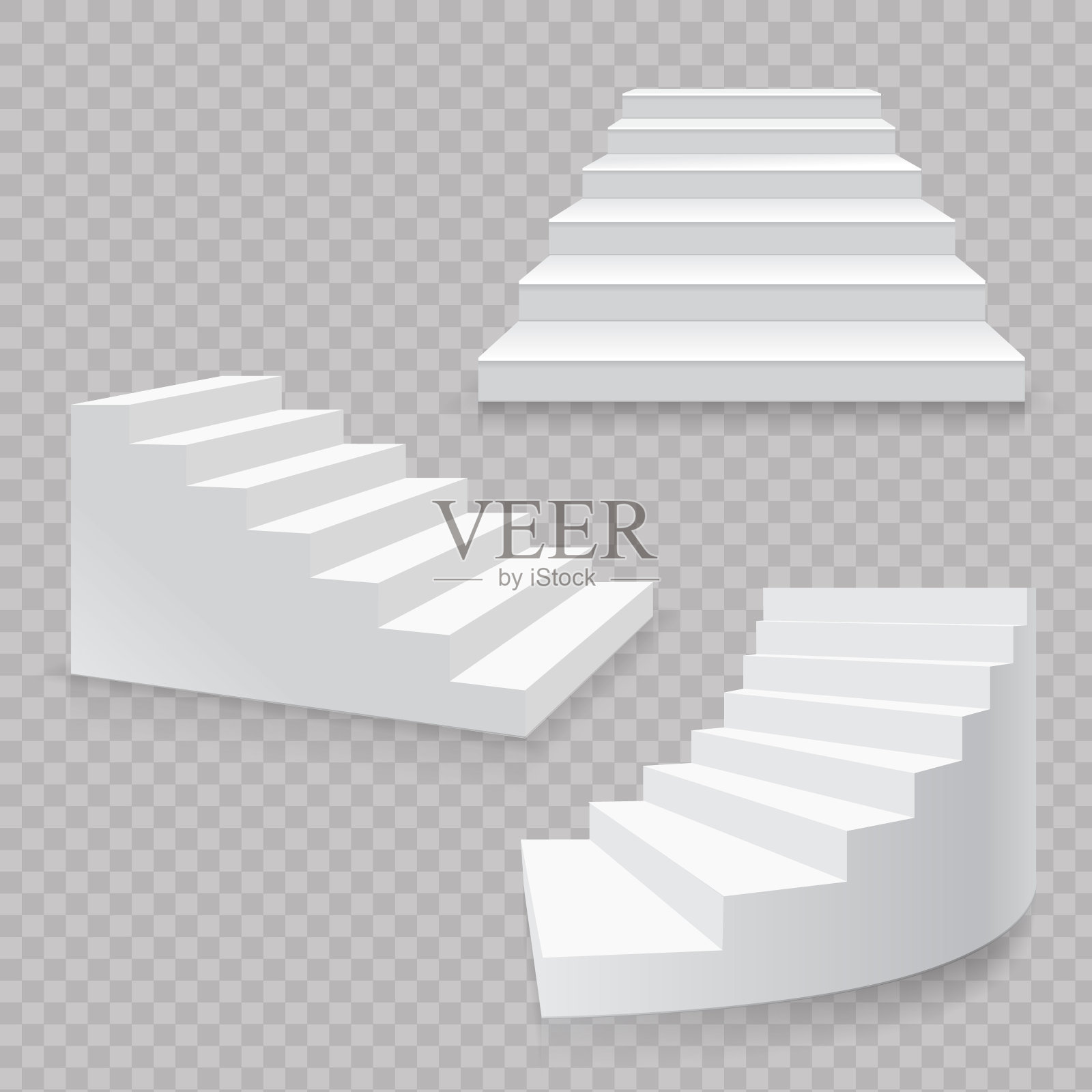 白色楼梯现实孤立设置。3 d楼梯向量插画图片素材