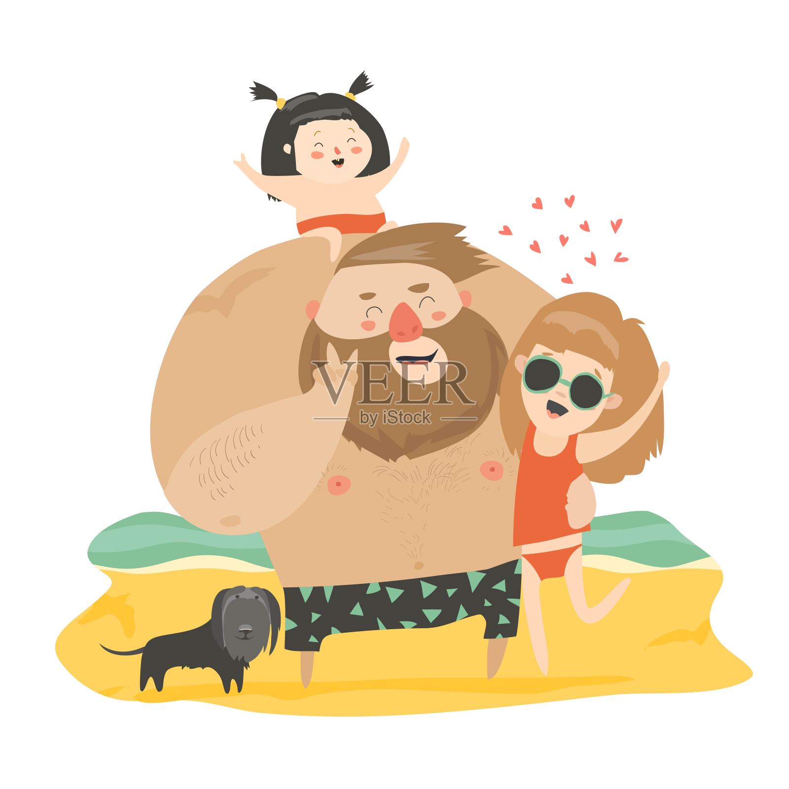 海滩上的幸福家庭插画图片素材