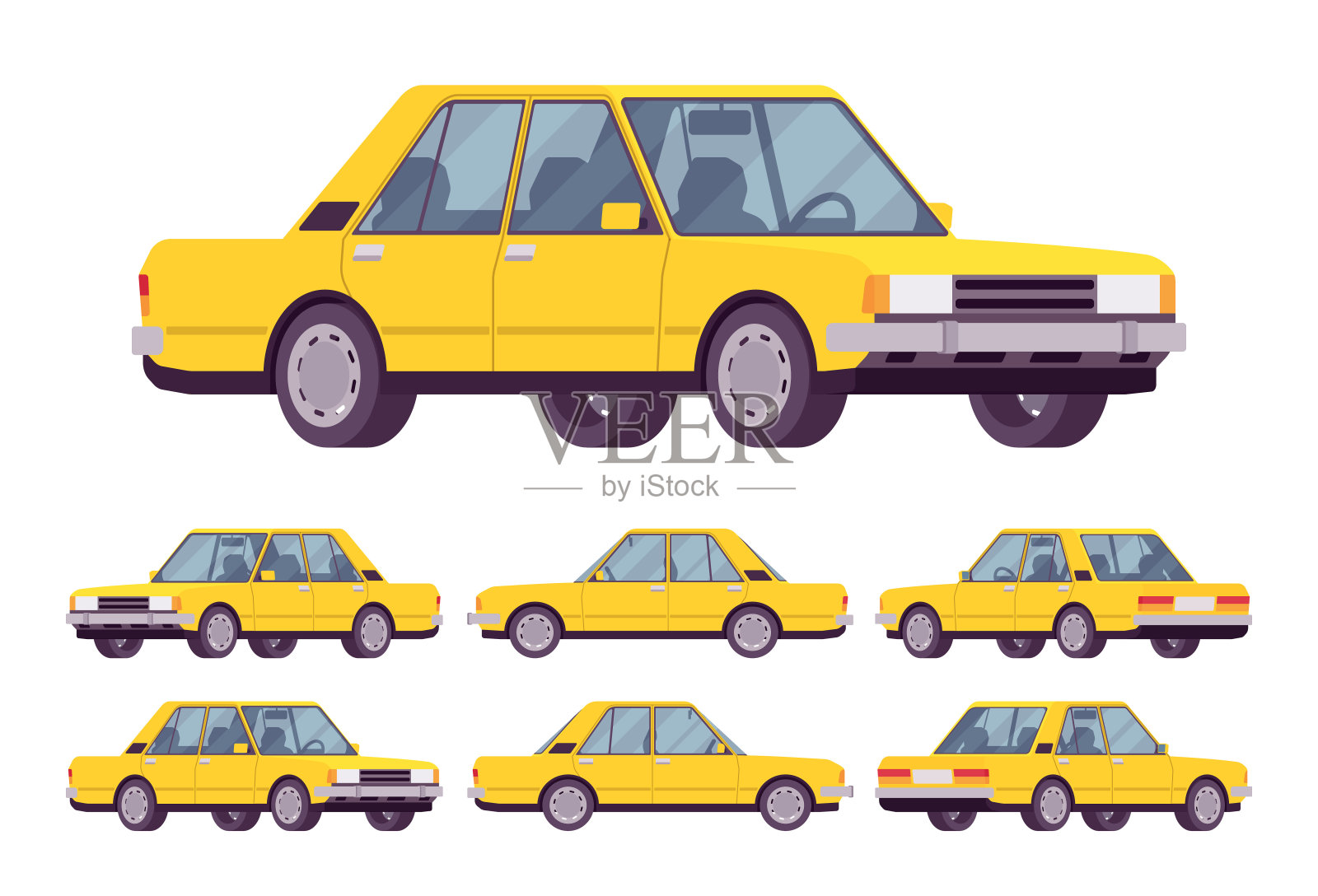 黄色轿车集插画图片素材