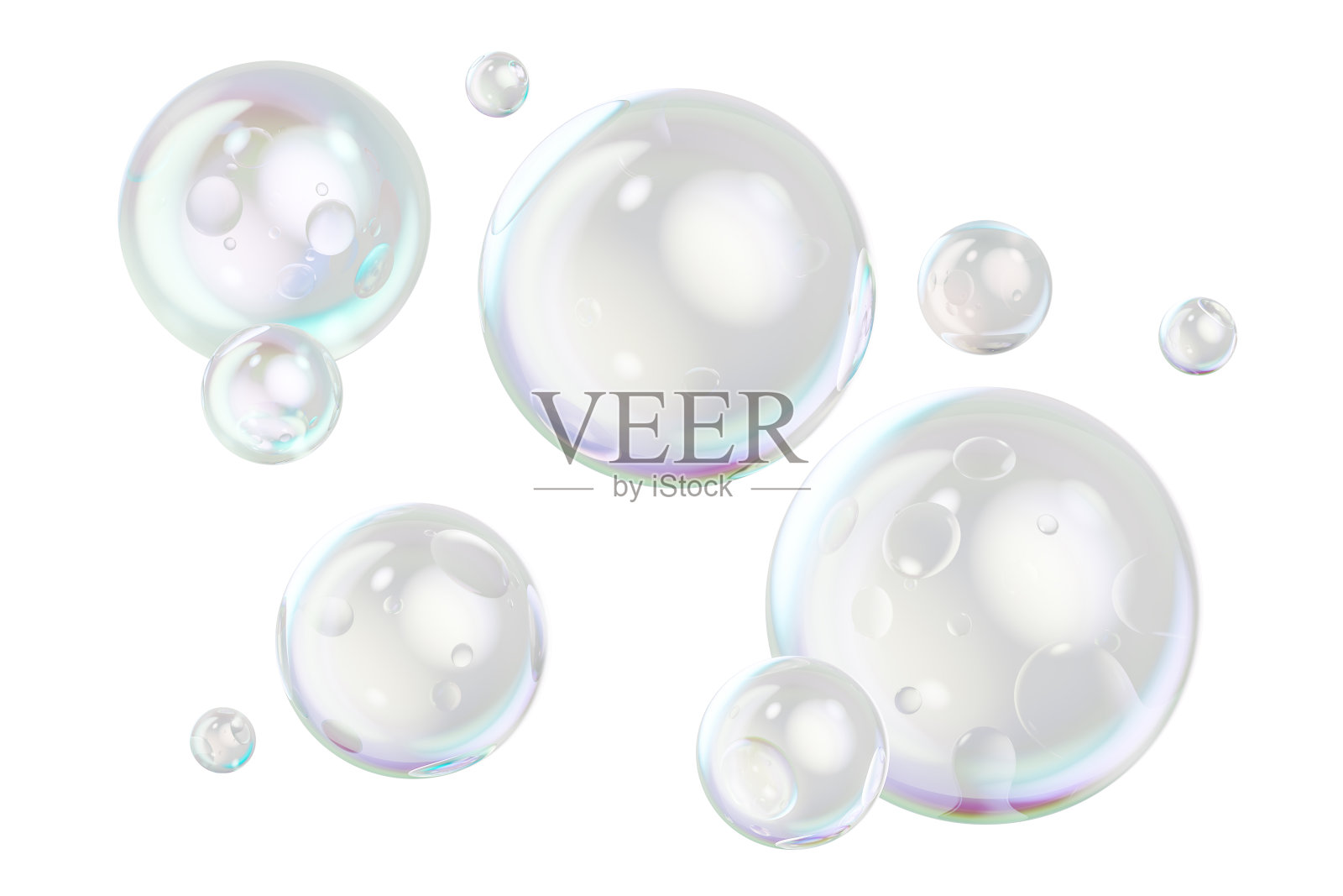 肥皂泡，3D渲染孤立的白色背景插画图片素材