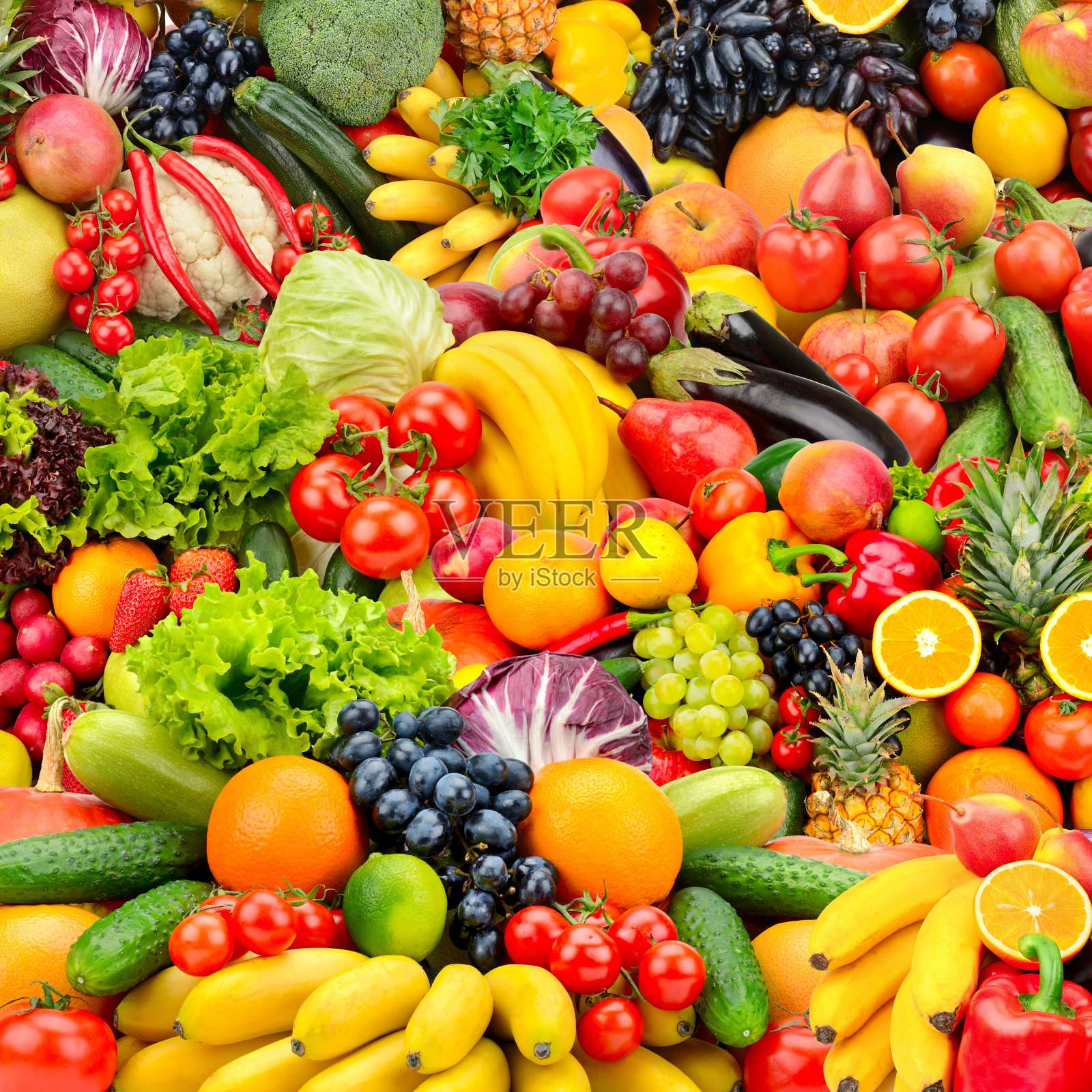 各种新鲜成熟的水果和蔬菜。照片摄影图片
