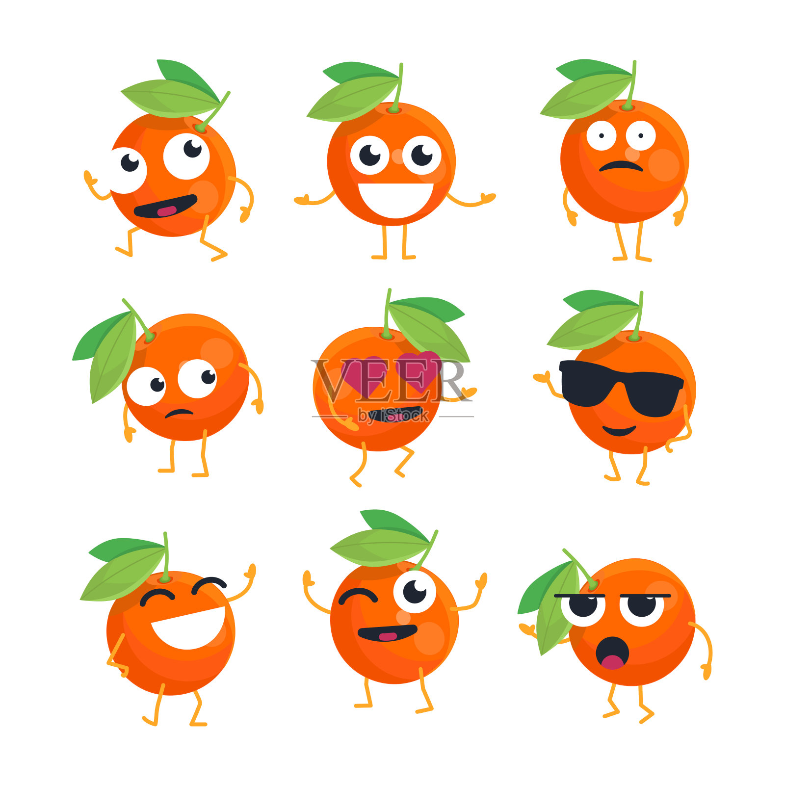 橙子-向量孤立的卡通表情设计元素图片