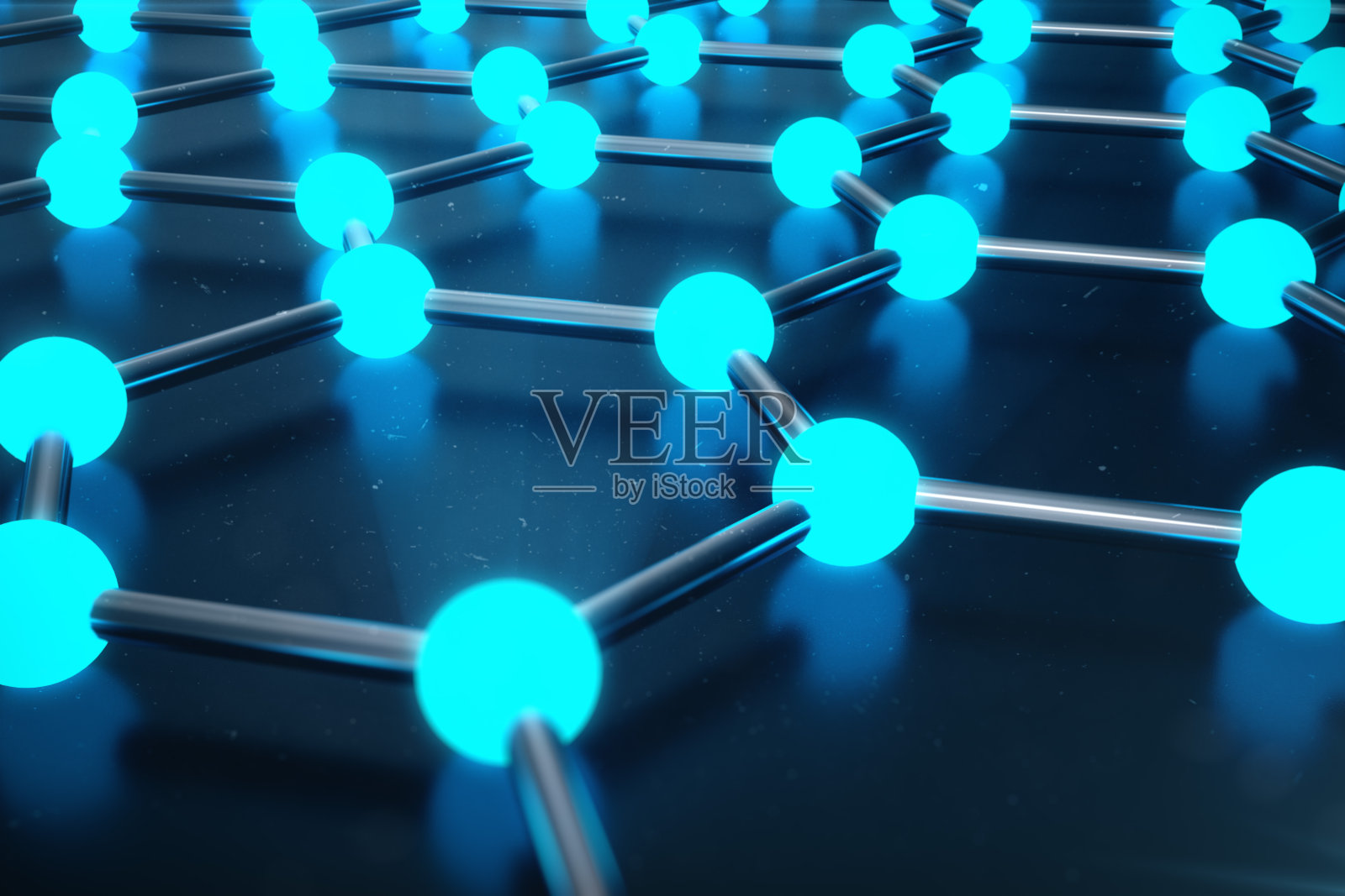 石墨烯原子结构的三维渲染-纳米技术背景插图。插画图片素材