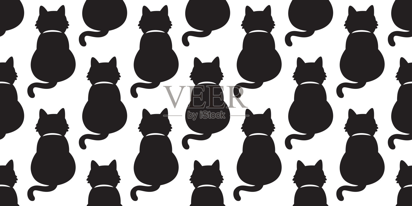 黑猫矢量无缝图案小猫涂鸦孤立壁纸背景卡通插画图片素材