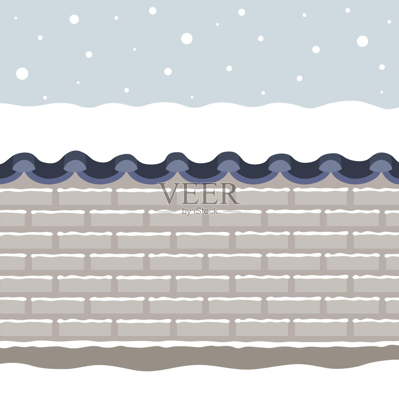 白雪韩国传统砖墙的矢量插图插画图片素材