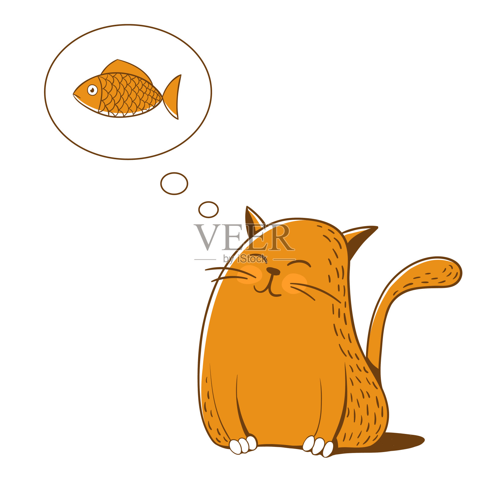 猫想到了鱼。矢量插图。插画图片素材