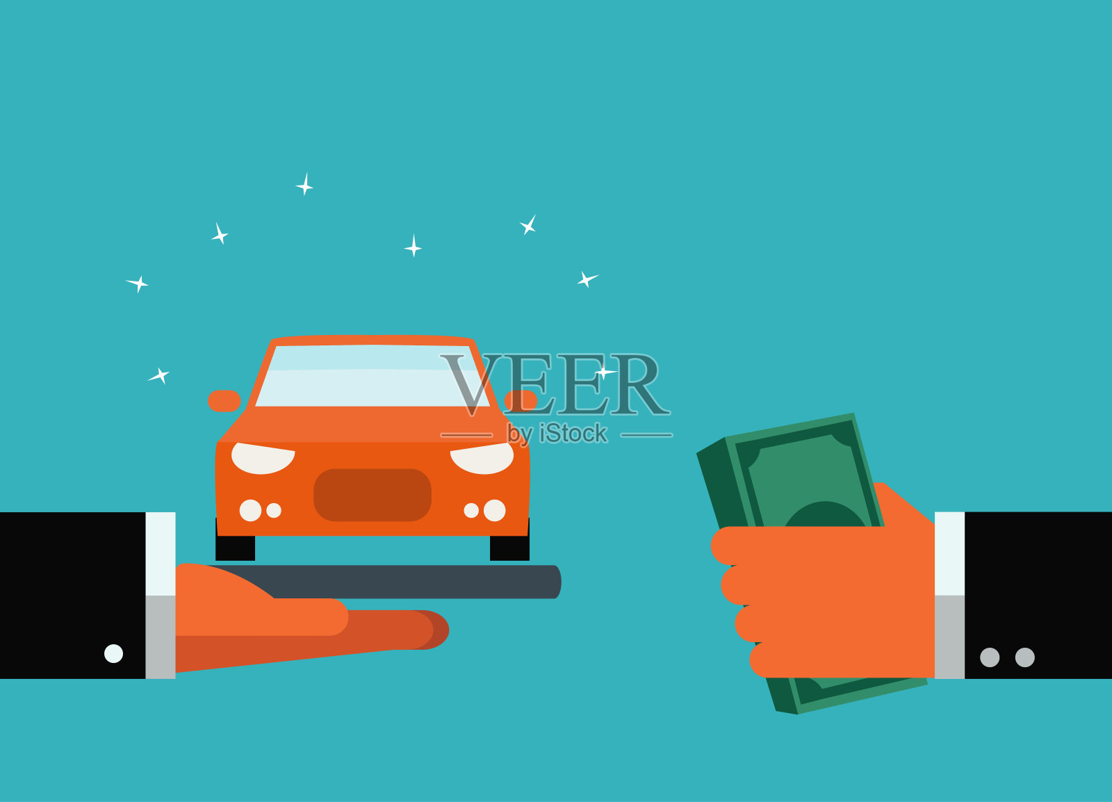 买车或租车。手上有车和钱插画图片素材