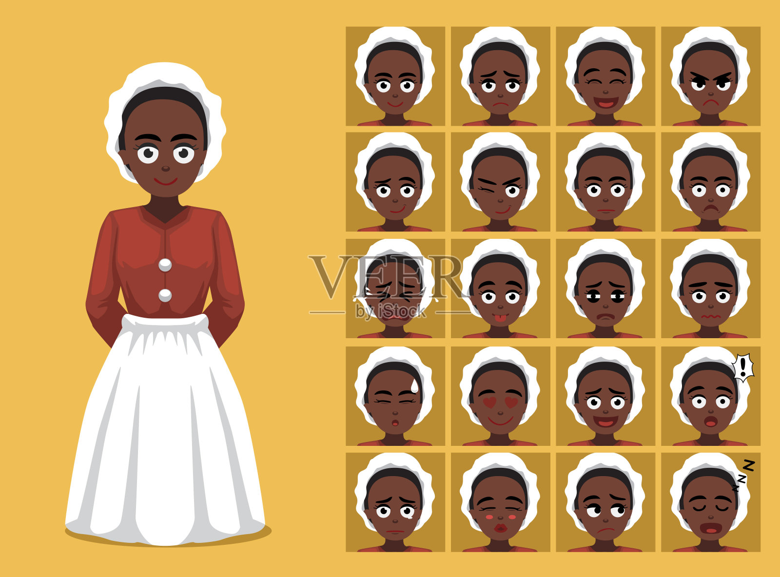 黑人历史女性奴隶卡通表情面对矢量插图插画图片素材