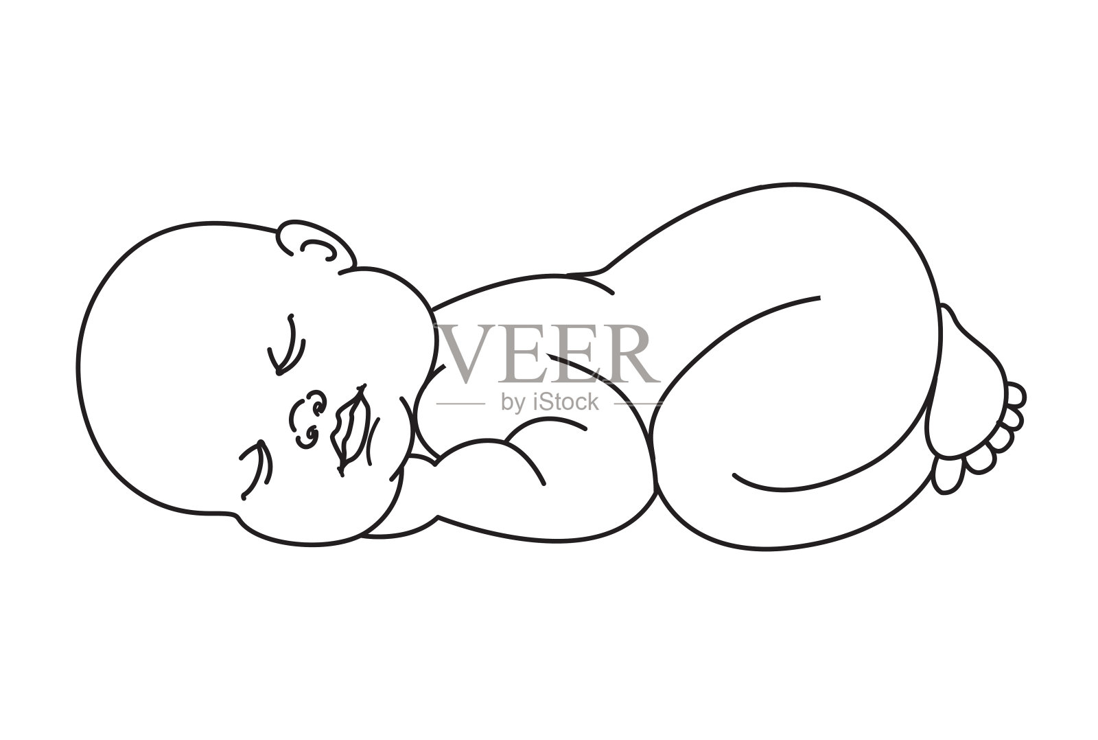 可爱的男孩或女孩。可爱的蜷缩着睡觉的婴儿。插画图片素材