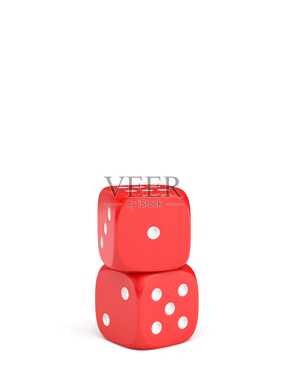 3d渲染的两个红色骰子与白色核垂直站在白色的背景照片摄影图片