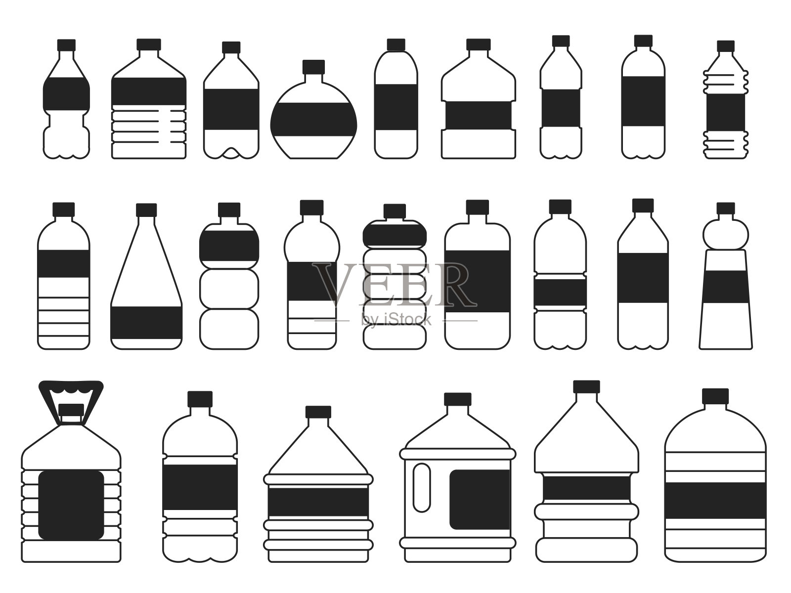 单色图片一套塑料瓶。包装的象征插画图片素材