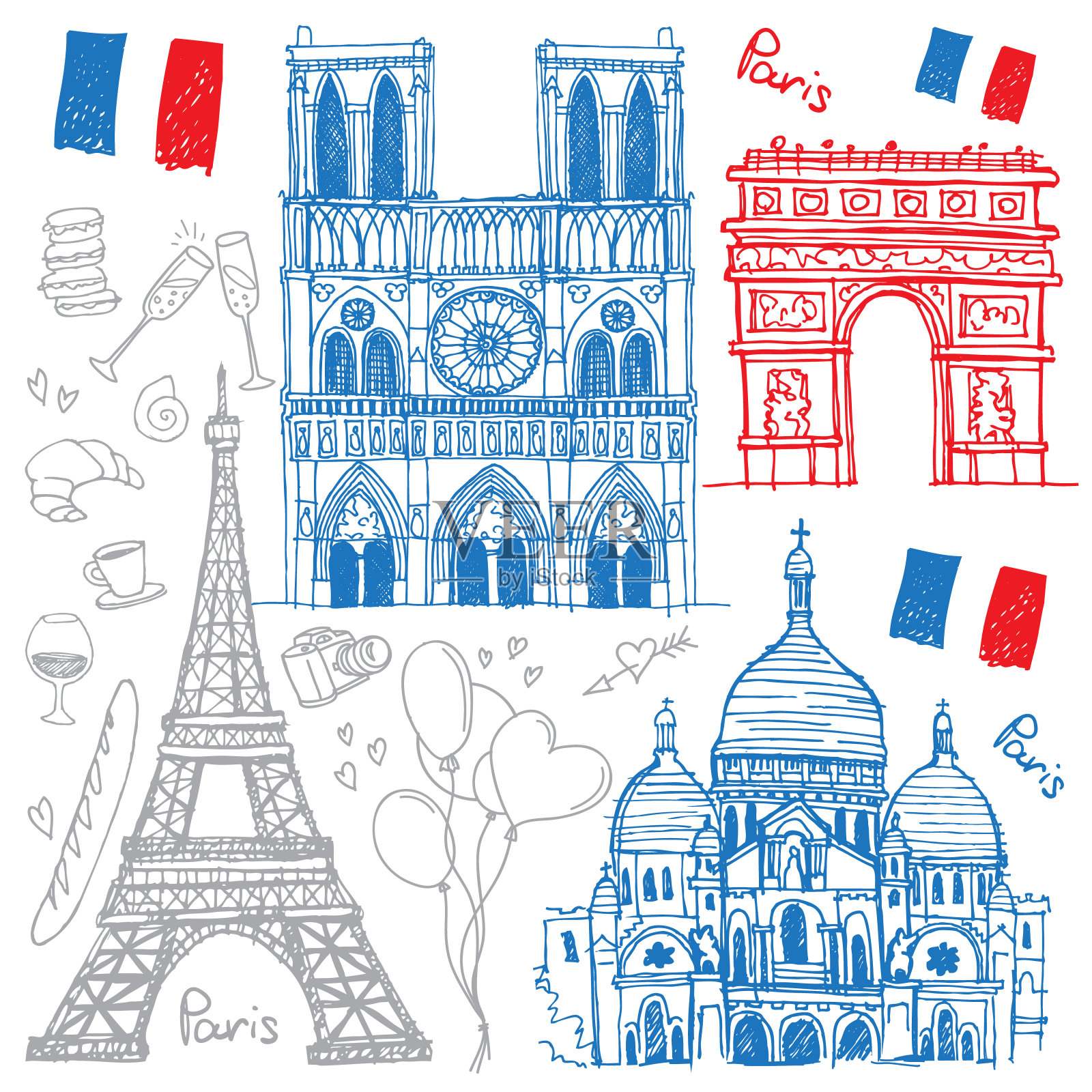 巴黎的地标性建筑插画图片素材
