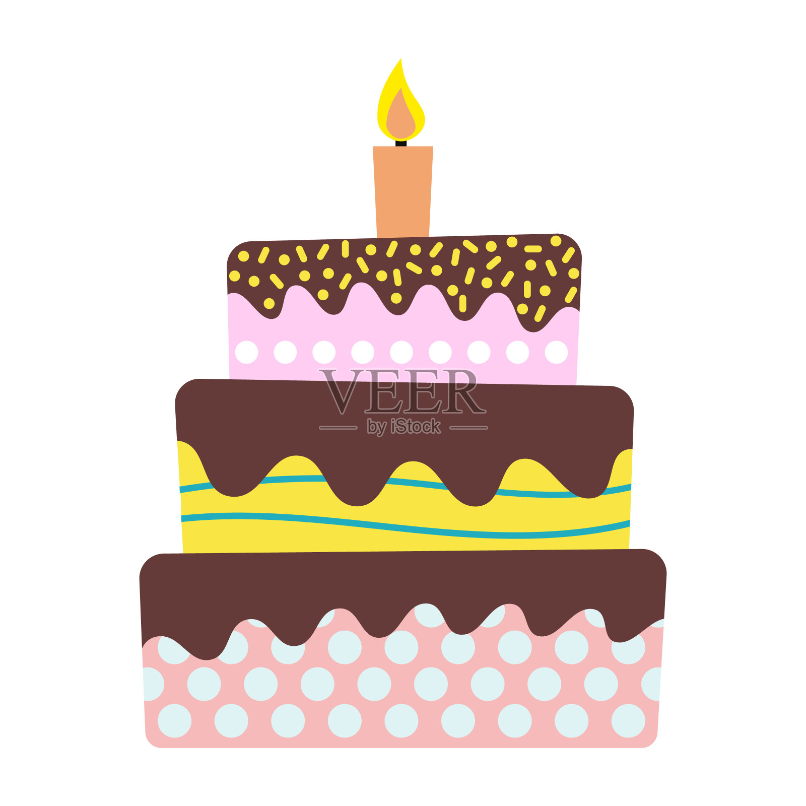 甜蜜的生日蛋糕和燃烧的蜡烛插画图片素材