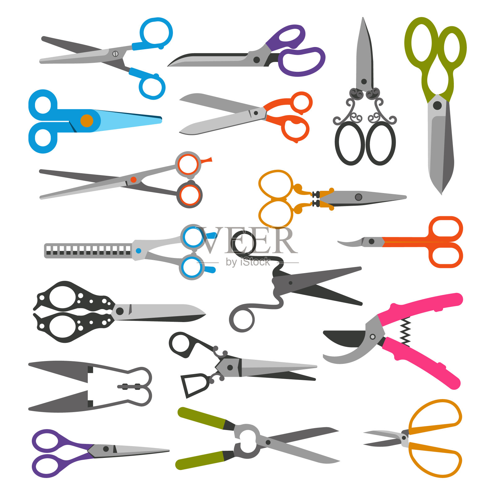 剪刀矢量集专业的一对剪刀修剪头发或剪与剪子和修剪剪修剪或剪子剪在花园插图孤立的白色背景设计元素图片