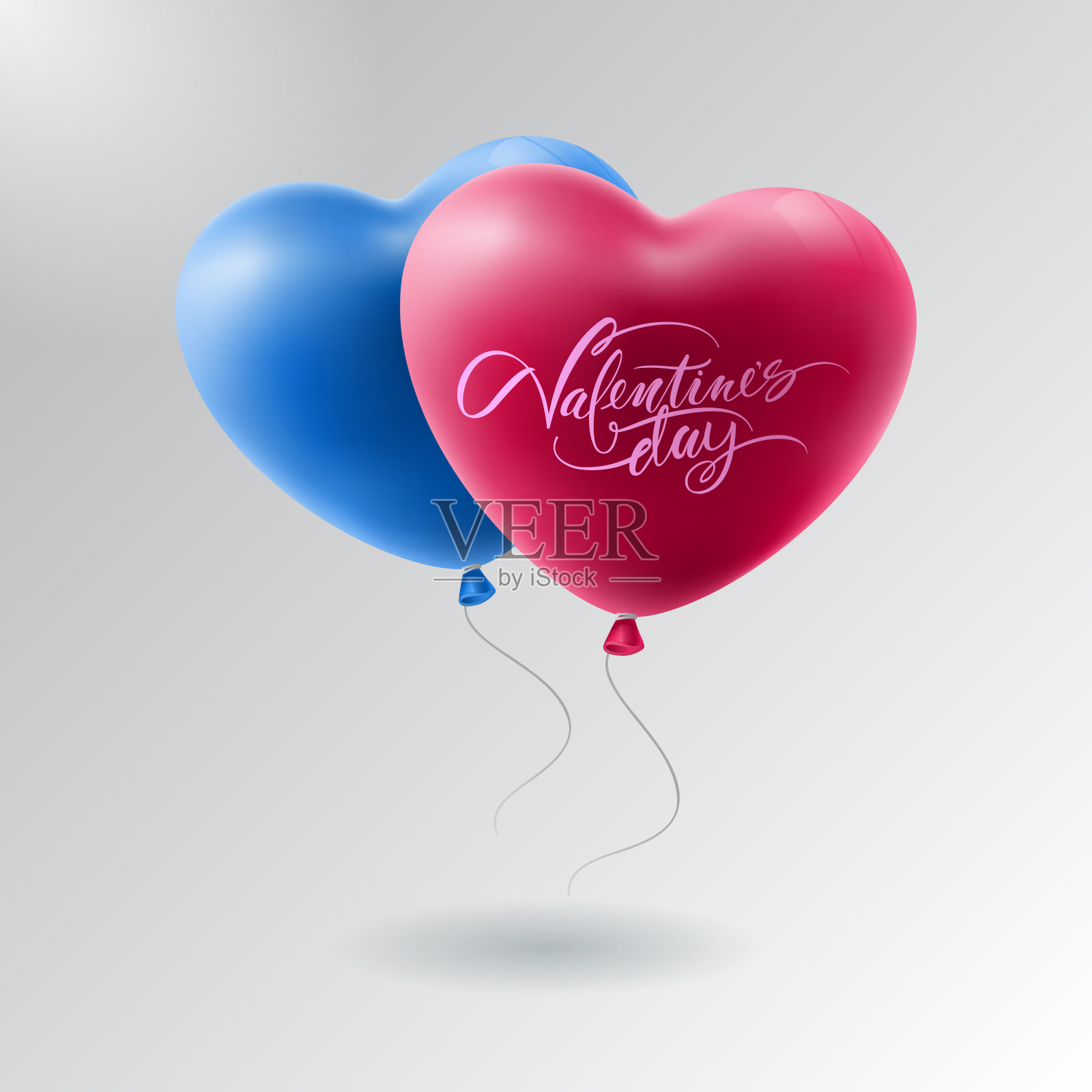 美丽的矢量假日插图的飞行红色和蓝色气球心。情人节快乐插画图片素材
