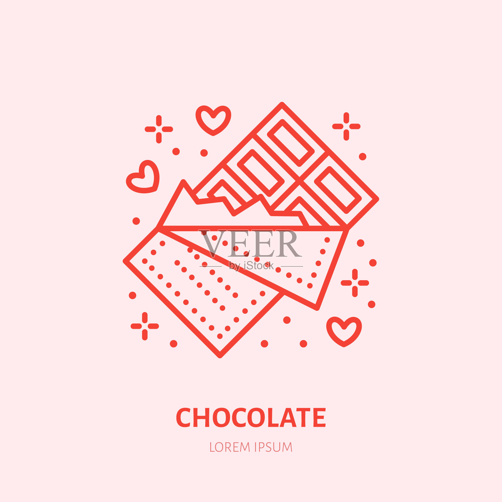 巧克力插图。糖果平线图标，糖果店。情人节礼物标志设计模板素材