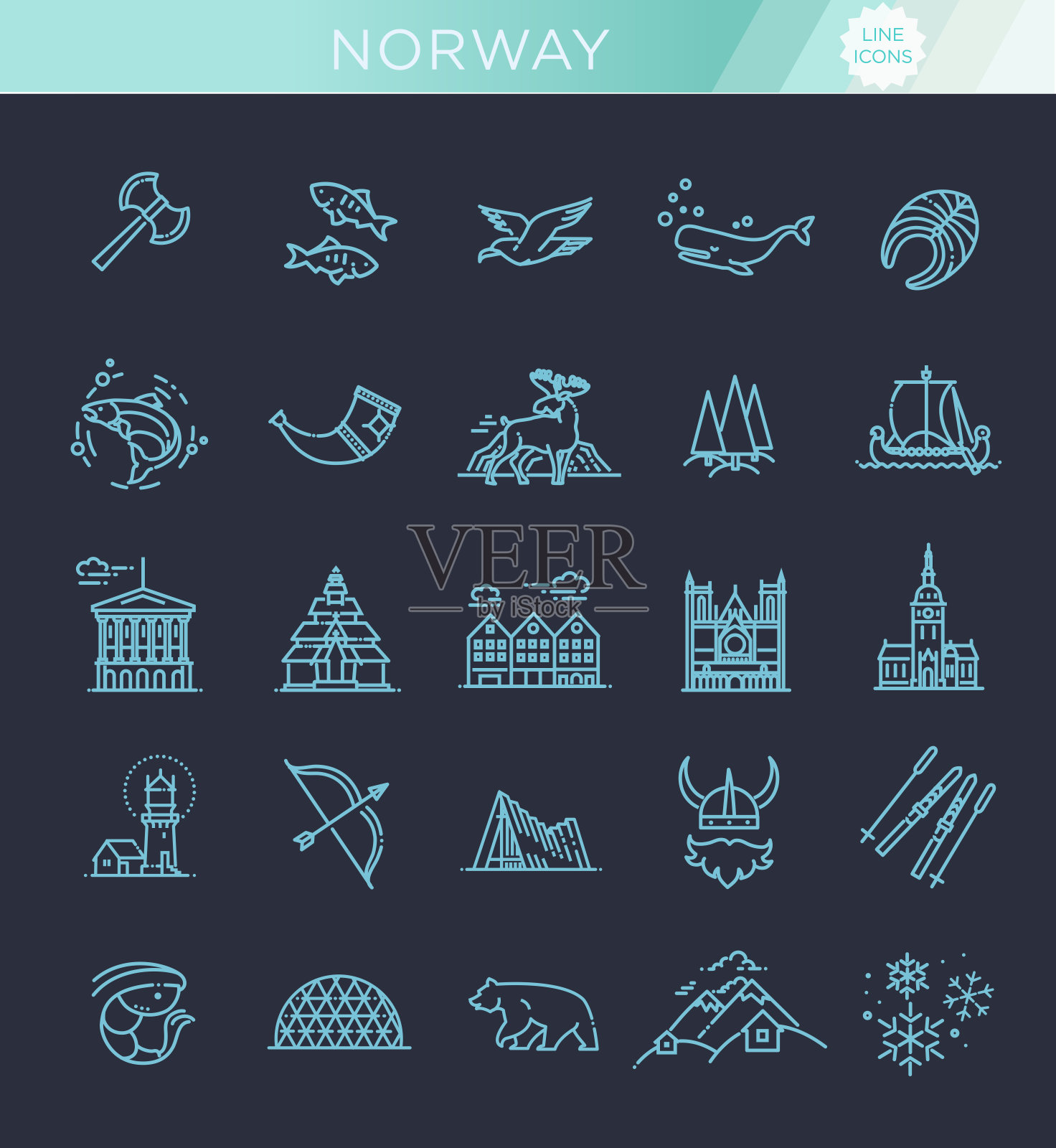 城市景观向量图标。挪威的地标。插画图片素材