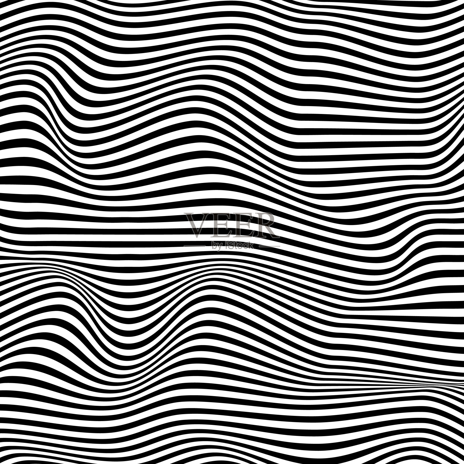抽象的三维波浪条纹纹理单色背景时尚风格。现代模板黑白曲线斑马线图案。插画图片素材