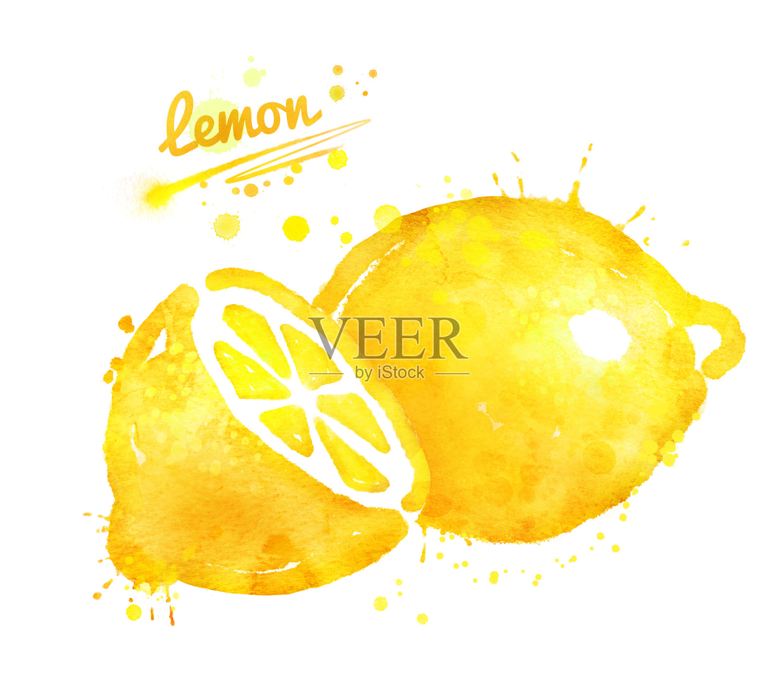 手绘柠檬水彩插图插画图片素材