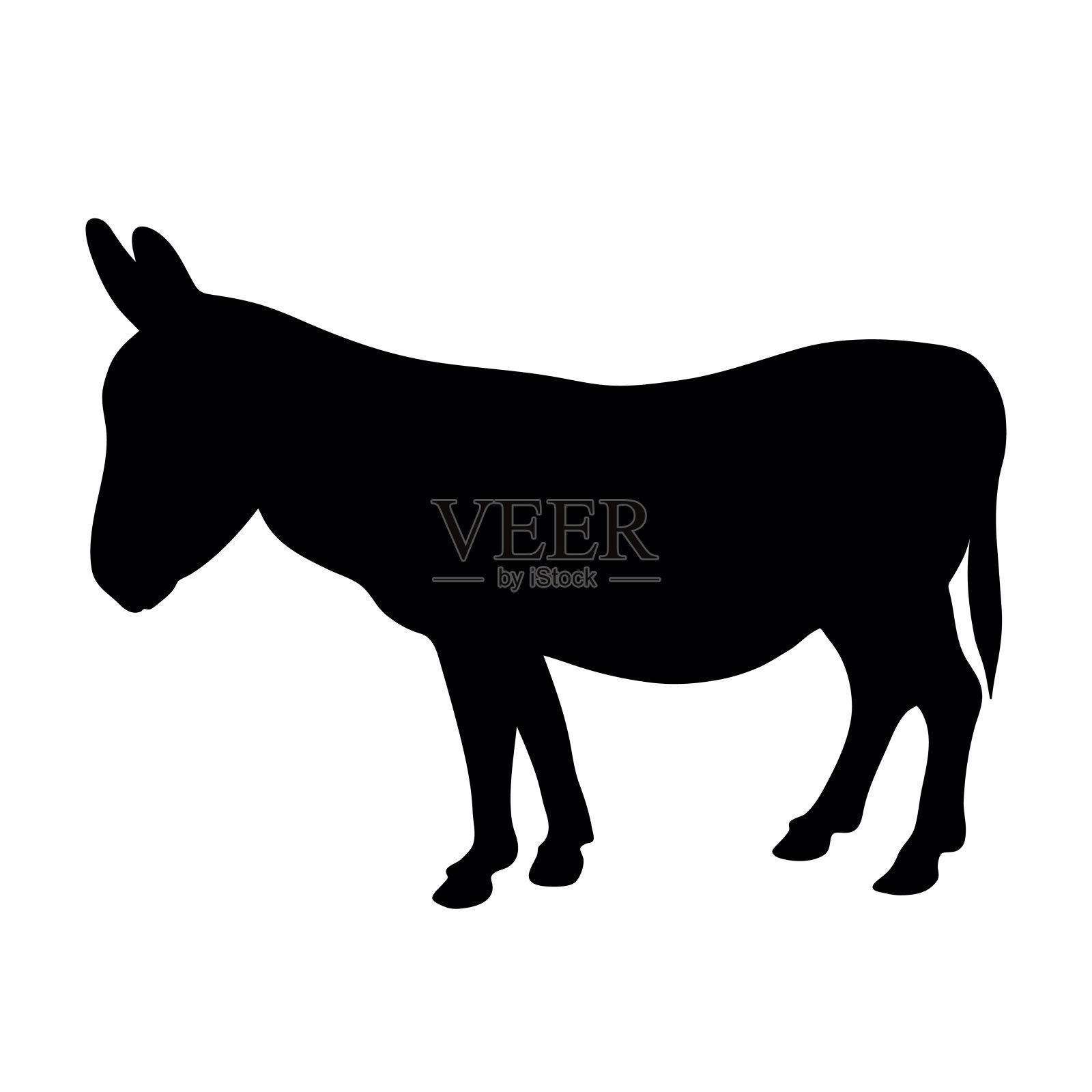 黑色剪影的驴站在白色背景矢量插图设计元素图片