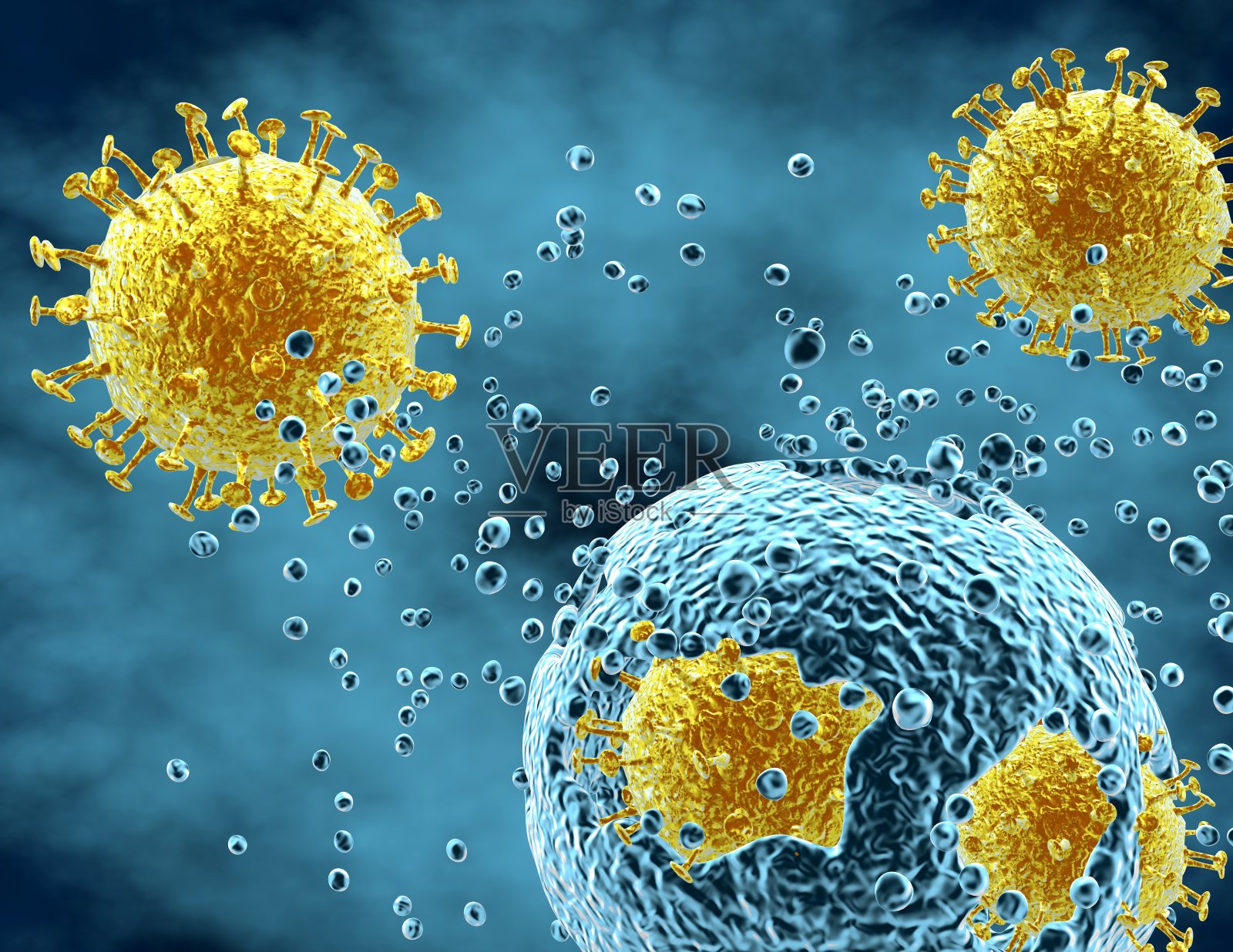 病毒感染性疾病攻击细胞抽象概念说明。照片摄影图片