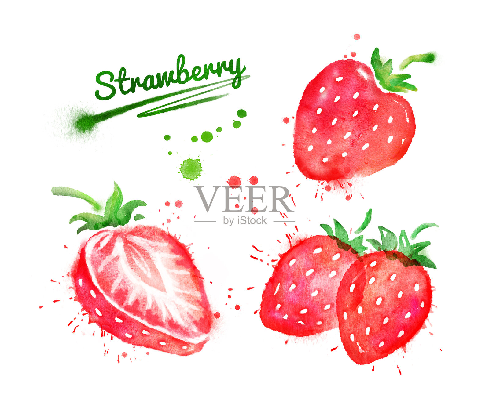 草莓水彩画插画图片素材