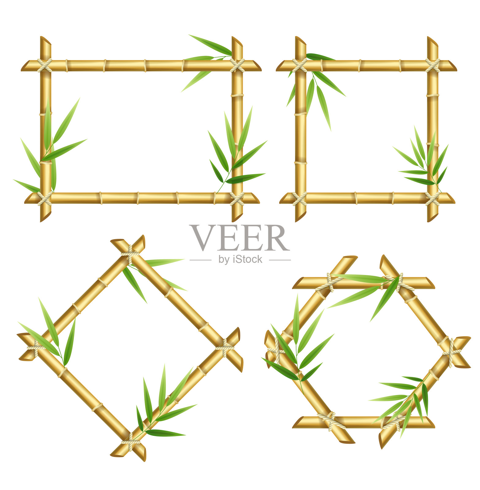 逼真的3d详细的竹笋框架集。向量插画图片素材