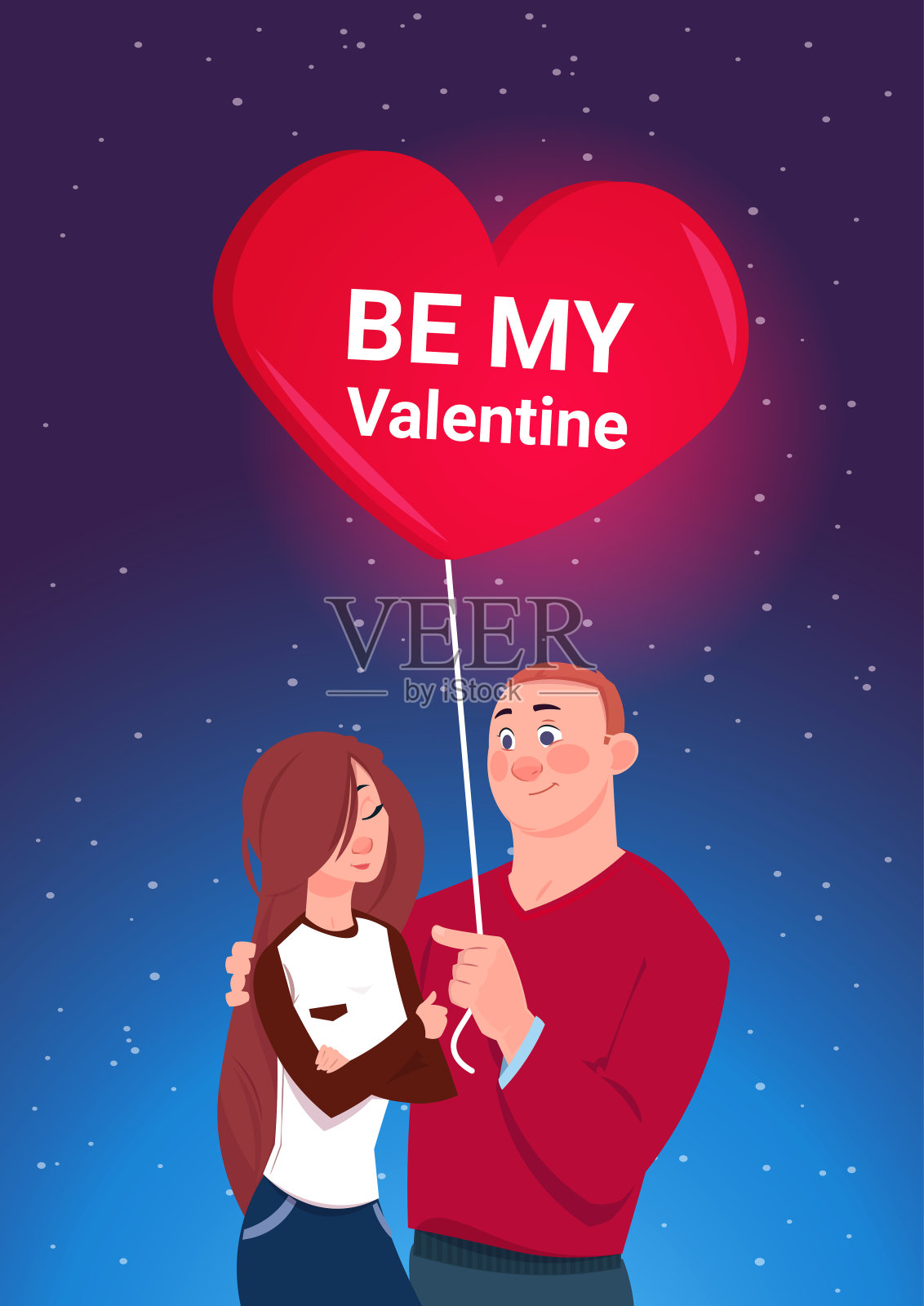 可爱的夫妇拿着心形气球与我的情人短信爱假日概念插画图片素材