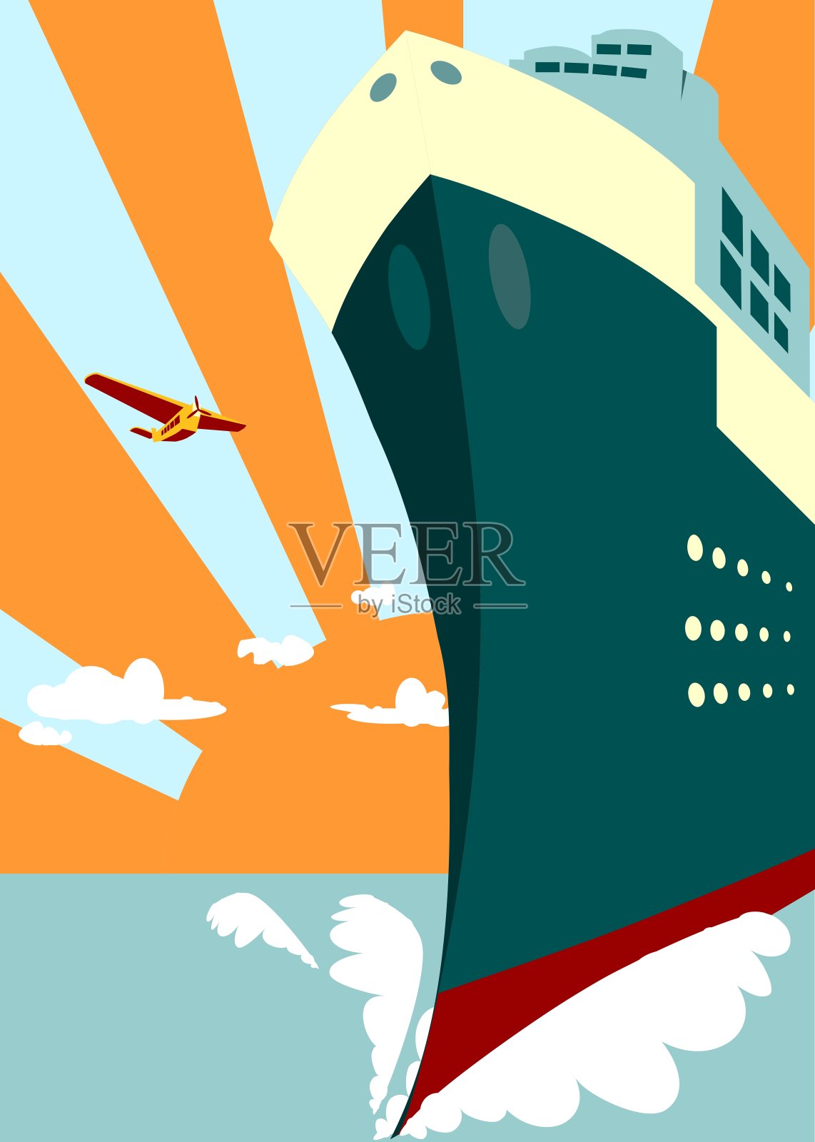 阳光背景与客船插画图片素材