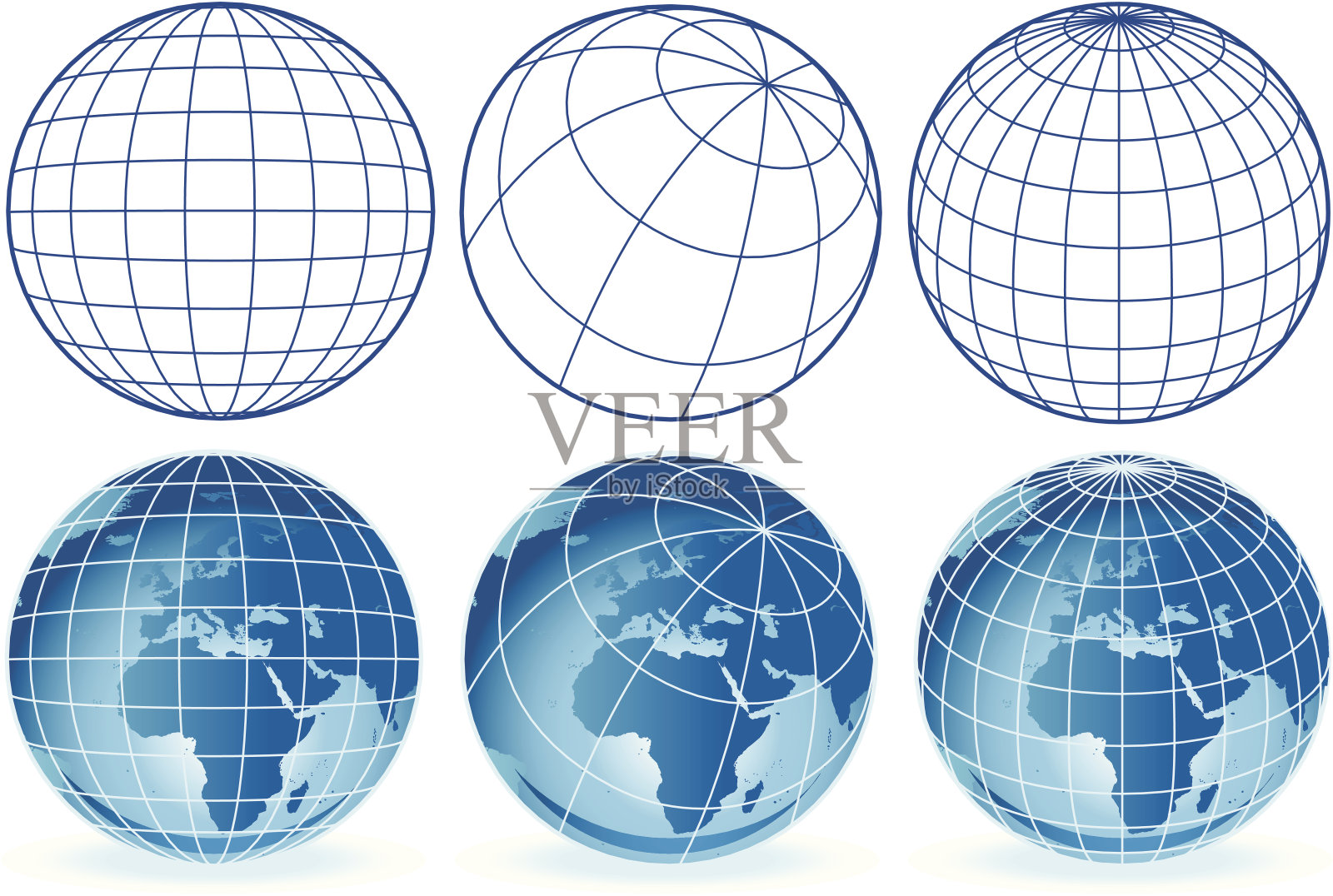 不同的线框地球仪欧洲和非洲插画图片素材